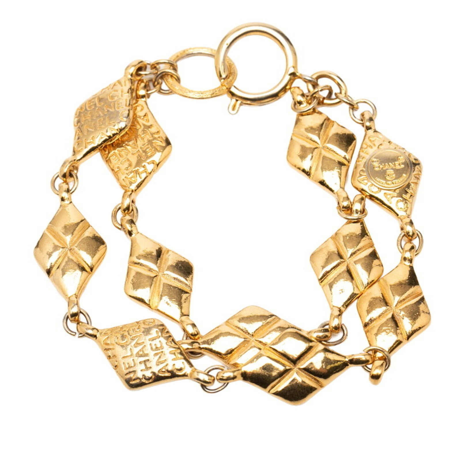 Charm of Chanel: Charm of Chanel Charm bracelet from iconic fashion brand Chanel, available in gold and featuring a classic design. Measuring between 5.98'' and 12.32'', this charm bracelet showcases the timeless