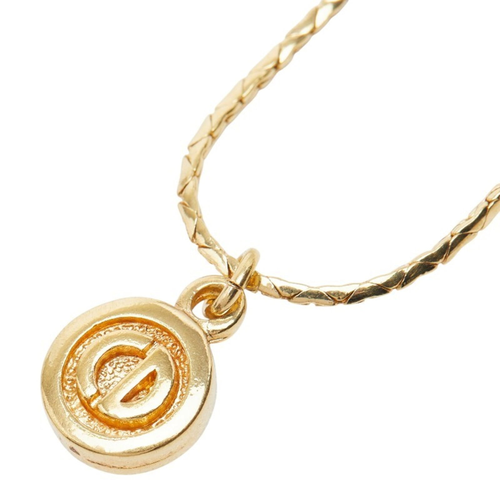 Christian Dior Logo Necklace Gold Plated for Women: Christian Dior Logo Necklace Gold Plated for Women Christian Dior Logo Necklace in Gold Plated Finish. This elegant necklace features the iconic Christian Dior logo pendant, set against a gold-plated