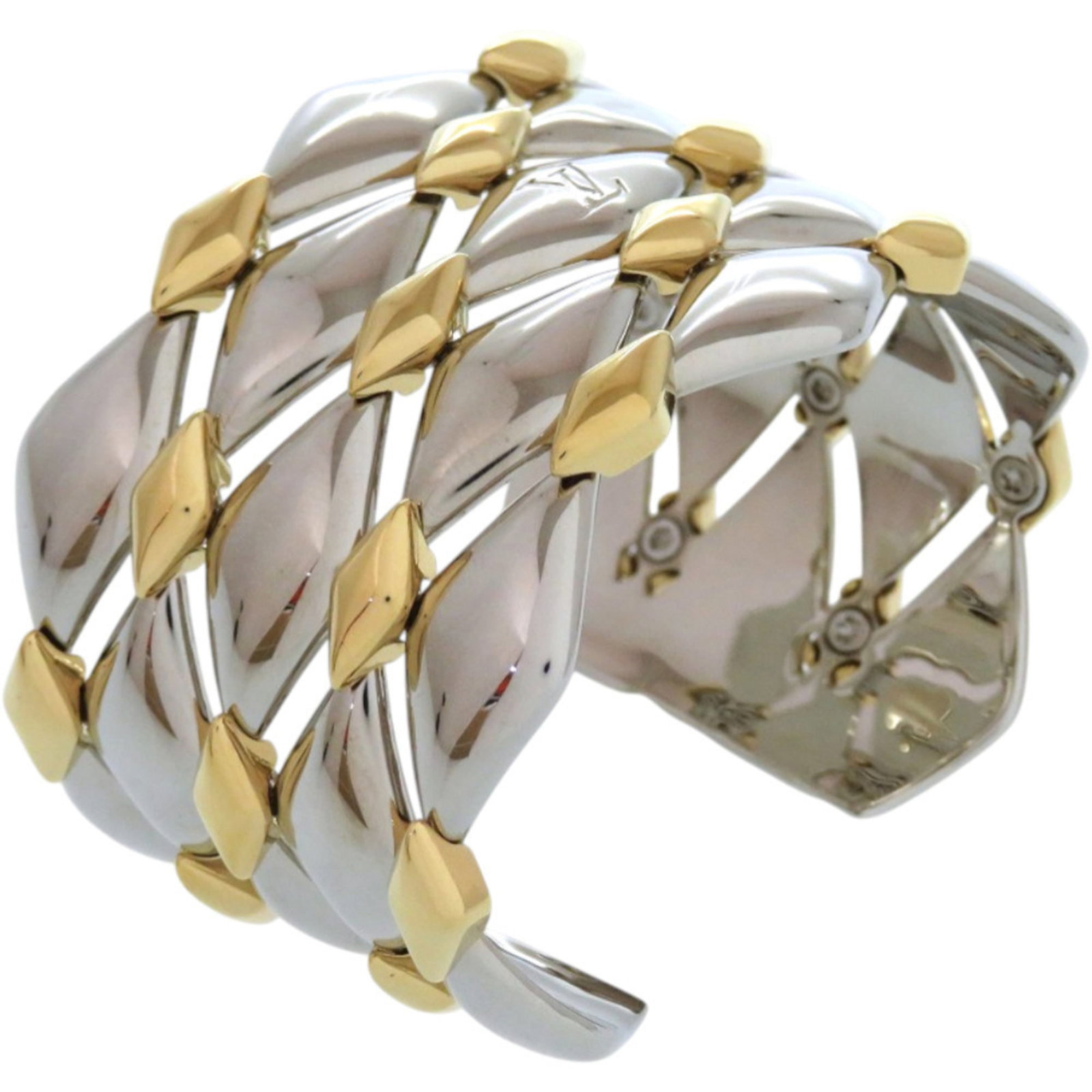 Charm of Louis Vuitton Metal: Charm of Louis Vuitton Metal Gold and silver Louis Vuitton metal charms are available in this used, like-new bracelet. The 16cm length offers a versatile fit for everyday wear. Item Specifics: Brand: 