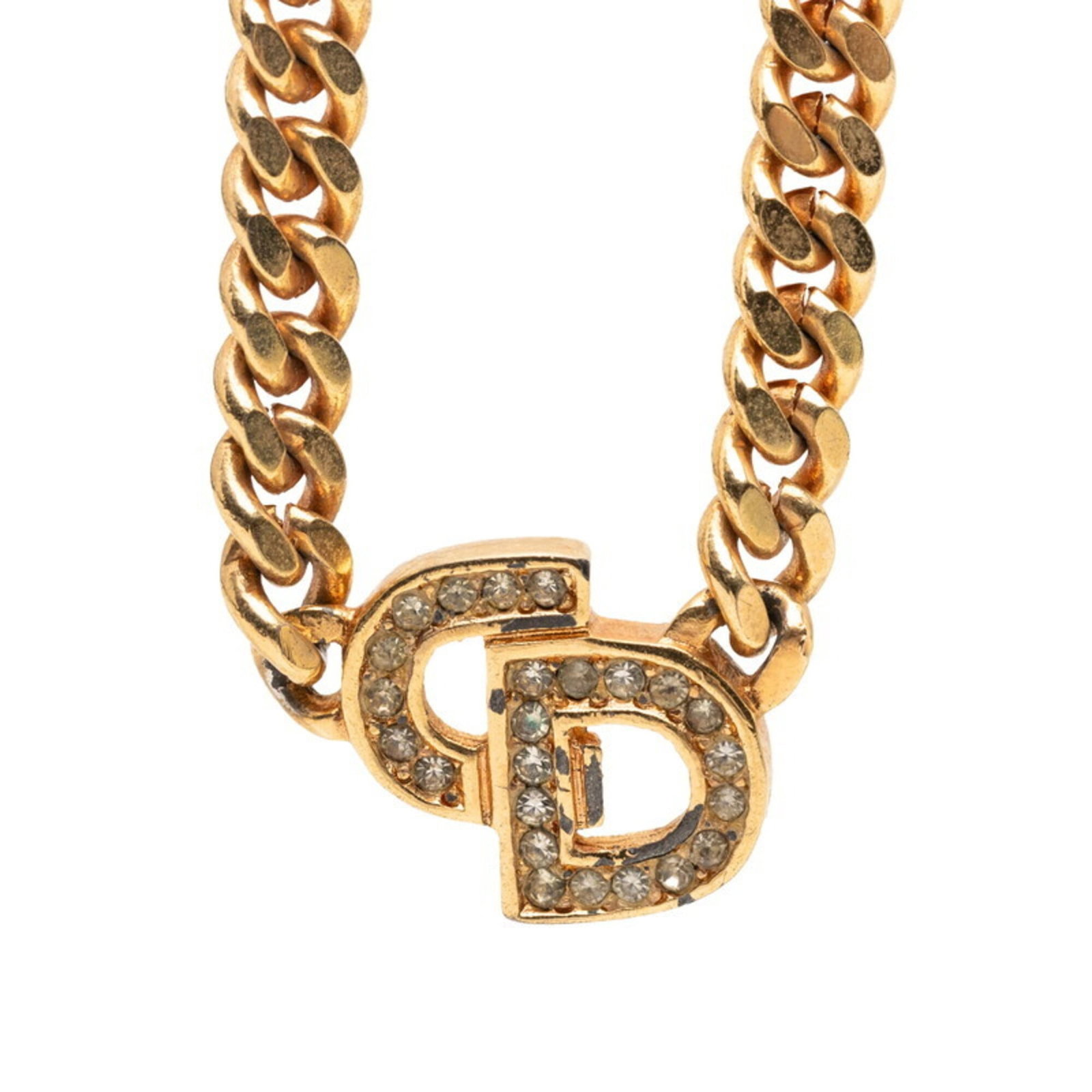 Christian Dior Cd Logo Rhinestone Necklace Gold Plated Women'S: Christian Dior Cd Logo Rhinestone Necklace Gold Plated Women'S Christian Dior's iconic Cd logo rhinestone necklace shines in gold plated elegance. This 40.5 cm gold chain necklace features a 12.8mm x