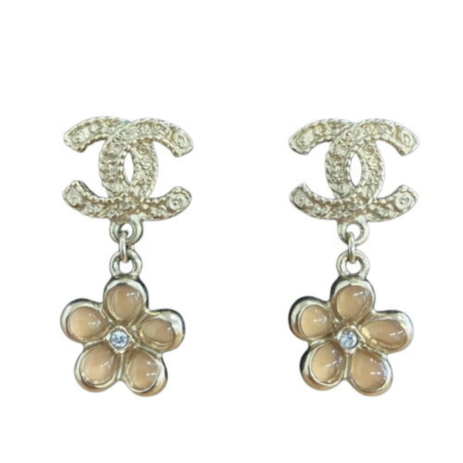 Earrings Drop Chanel: Earrings Drop Chanel Drop earrings in gold, bearing the iconic Chanel brand. The item has some signs of usage, including scratches and dirt, but remains in good condition overall. Measuring 30mm x 15m