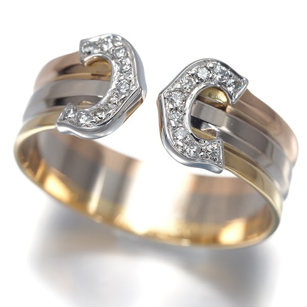 Cartier Ring Diamond 2C Double C C2 3Color Sm Eu55 18K Yg/ Wg/ Rg: Cartier Ring Diamond 2C Double C C2 3Color Sm Eu55 18K Yg/ Wg/ Rg Item Specifics: Brand: Cartier Metal: Multi-Tone Gold Metal Purity: 18k Type: Ring Main Stone: Diamond Collection: Double C de