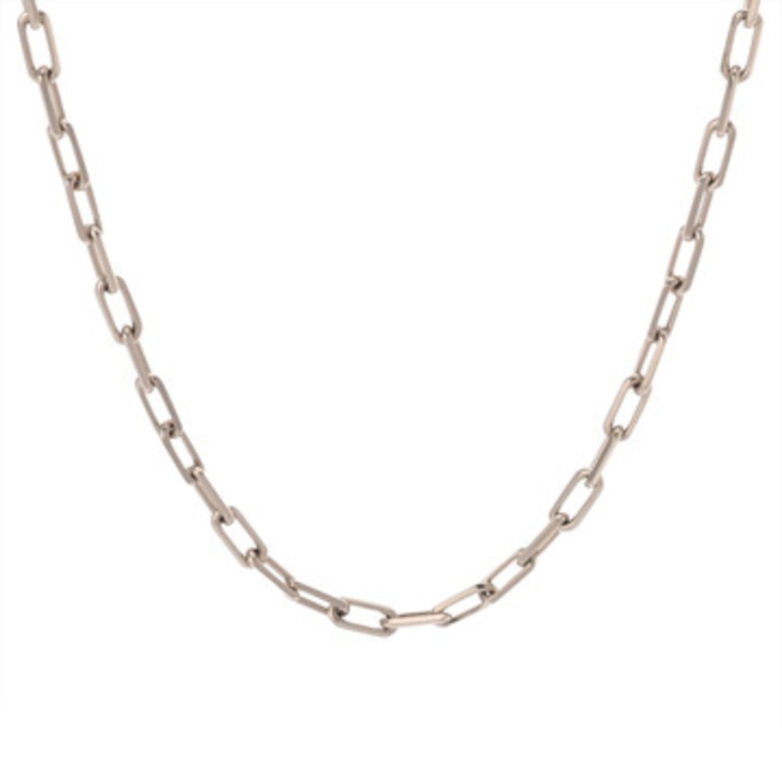 Women's 18K White Gold Cartier Santos Necklace (Grade A Ginzo): Women's 18K White Gold Cartier Santos Necklace (Grade A Ginzo) Cartier's iconic Santos design, now in the form of a stunning necklace. This 18K white gold piece boasts a Grade A Ginzo finish,