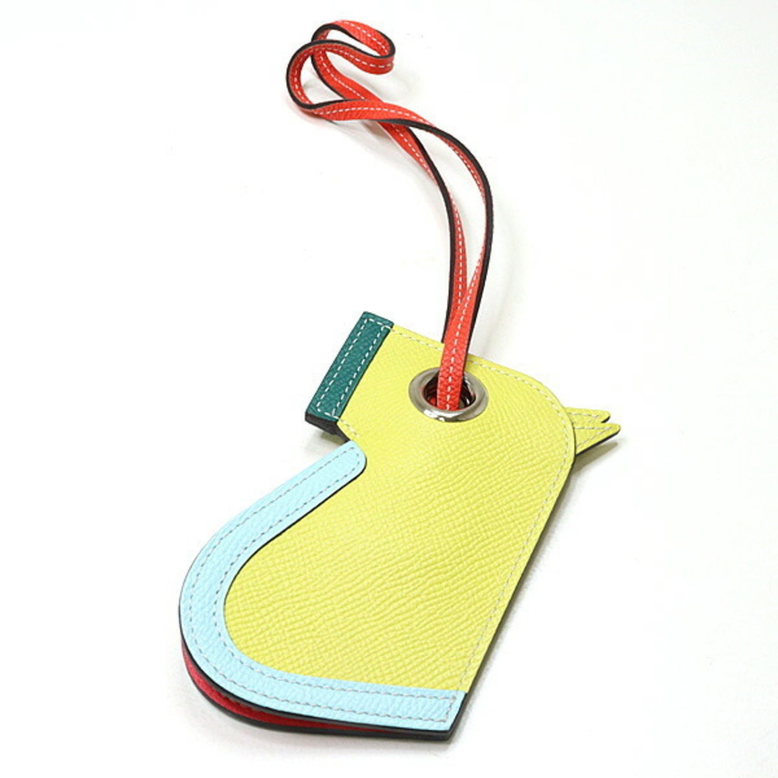 Hermes Leather Epsom Handbag Charm: Hermes Leather Epsom Handbag Charm Blue Zephyr, Lime, and Orange Epsom Leather charm from Hermes, bearing the iconic brand's signature style. Made from high-quality Epsom leather, this charming