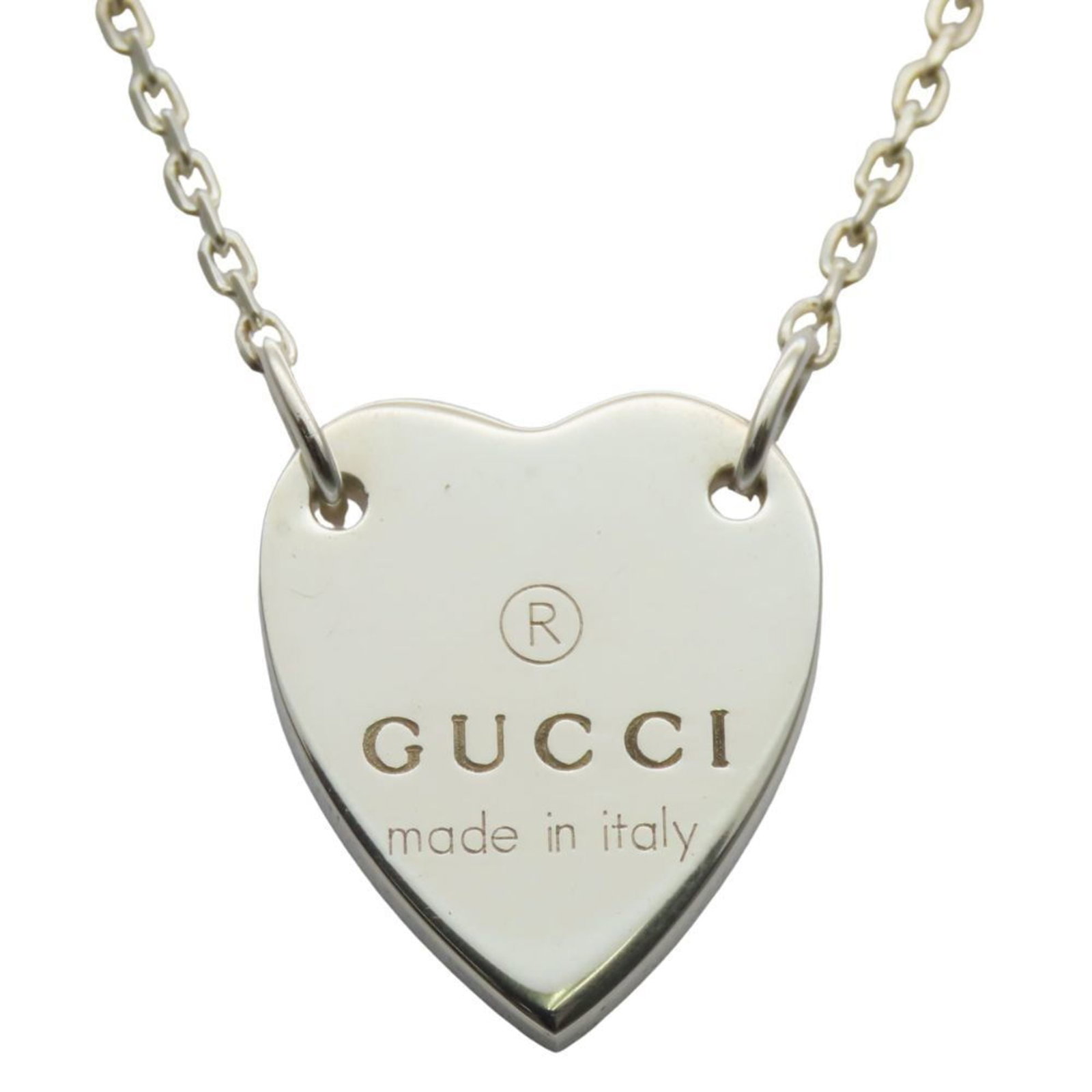 Sv925 Silver Gucci women's heart pendant approximately 7.9g gucci necklace trade plate: Sv925 Silver Gucci women's heart pendant approximately 7.9g gucci necklace trade plate The Gucci women's heart pendant features a striking silver design, measuring approximately 19mm x 16mm. Made