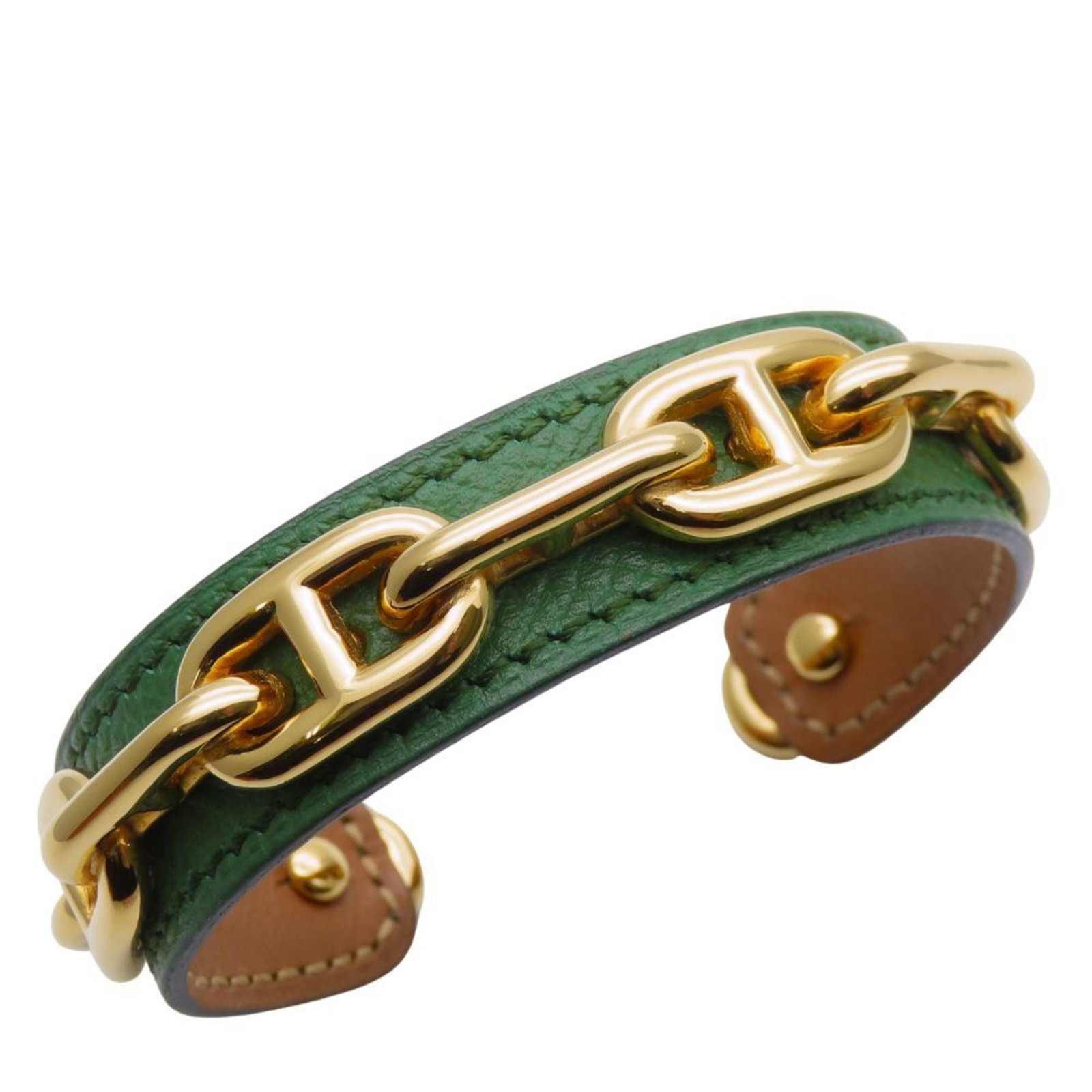 Metal leather bangle Hermes (1 of 11)