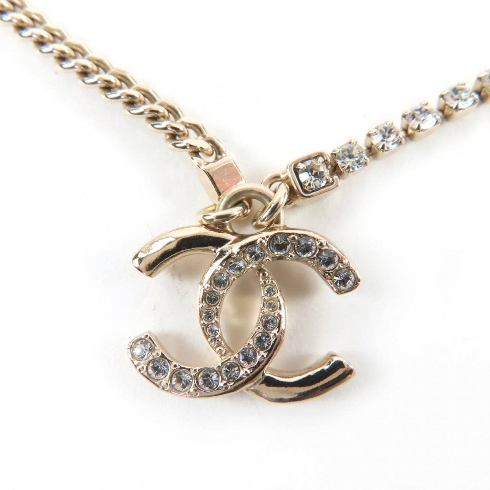 Chanel L24P Coco Mark Rhinestone Cuban Link Chain Necklace Gold 2024 Model With Box And Dust Bag (1 of 7)