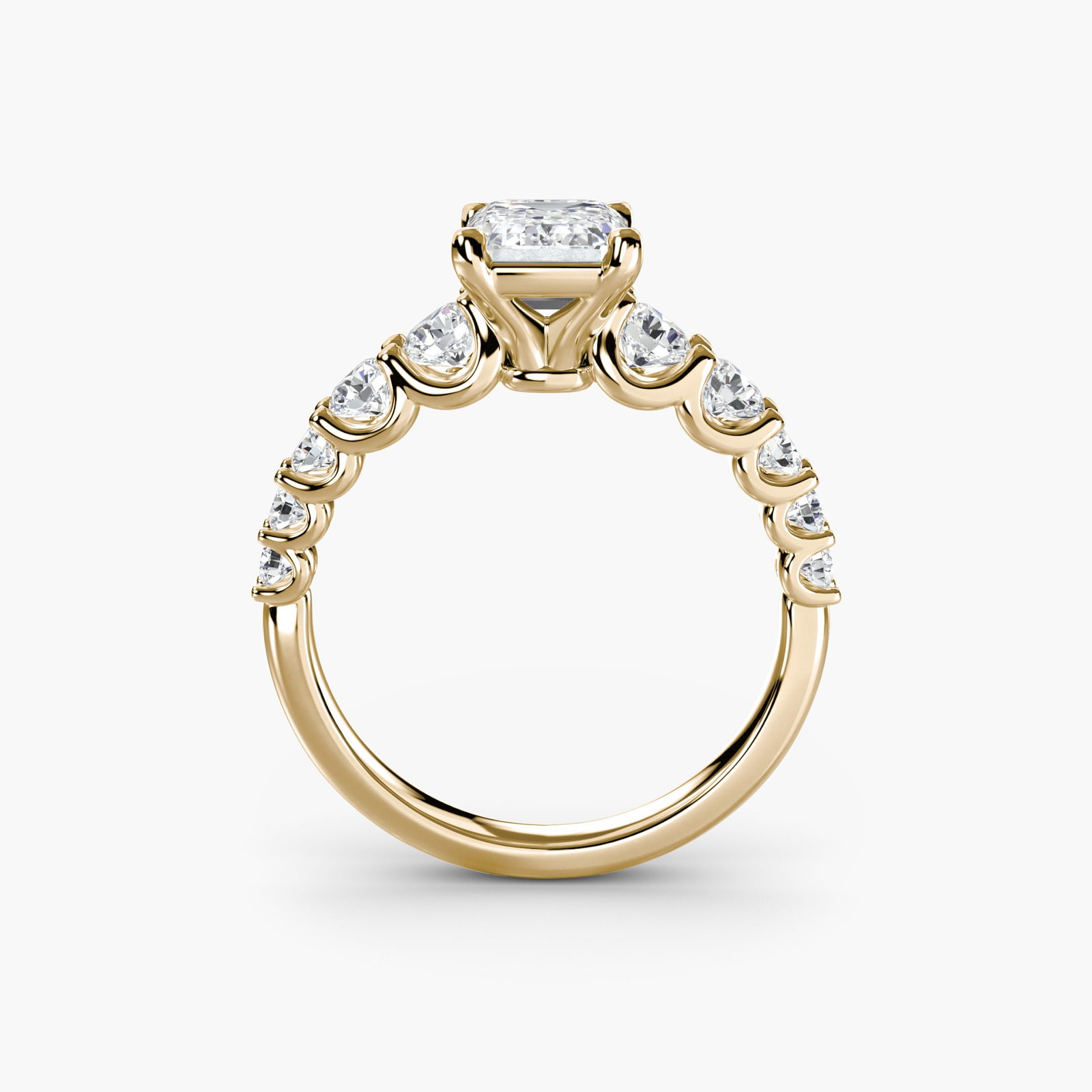 Side Stone Emerald 14Kt Yellow Gold Ring Setting: Side Stone Emerald 14Kt Yellow Gold Ring Setting 14Kt Yellow Gold Side Stone Emerald Ring Setting - A stunning setting for your favorite emerald, featuring 10 side stones totaling 1.38 carats in EF/VS