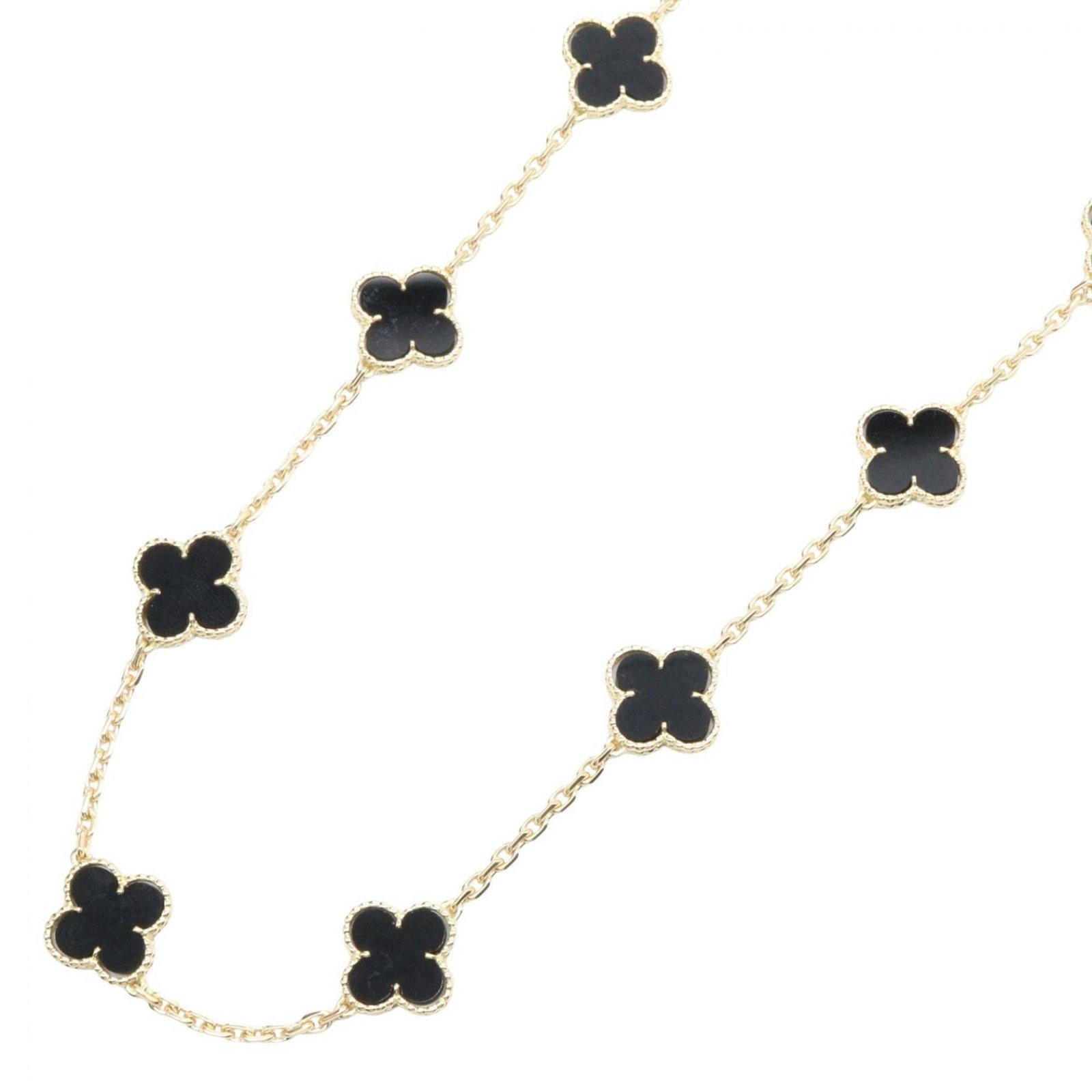 Van Cleef & Arpels Vintage Alhambra 20-Motif Necklace In 18K Yellow Gold With Onyx Available And: Van Cleef & Arpels Vintage Alhambra 20-Motif Necklace In 18K Yellow Gold With Onyx Available And Van Cleef & Arpels' iconic Alhambra necklace boasts 20 motifs in 18K yellow gold, set against a sleek