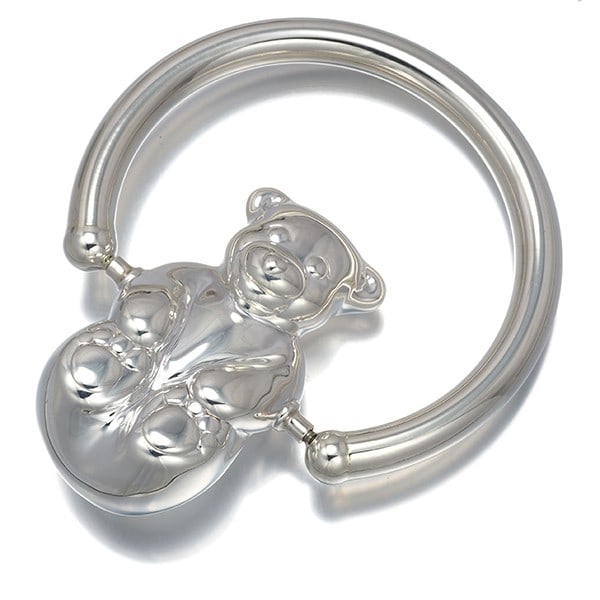 Tiffany Co Teddy Bear Baby Rattle Sterling Silver: Tiffany Co Teddy Bear Baby Rattle Sterling Silver Sterling silver Tiffany & Co. teddy bear rattle, showcasing the iconic brand's elegant design and attention to detail. This beautifully crafted piece 