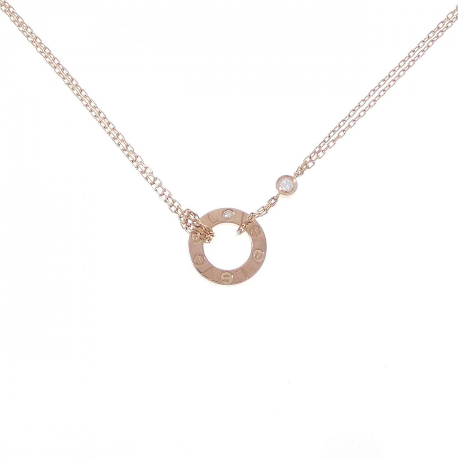 Love necklace from Cartier: Love necklace from Cartier Pink gold (18K) Cartier necklace featuring a diamond pendant, available in sizes 42 cm - 45 cm. The necklace boasts a classic design with a 13mm x 13mm diamond pendant, set