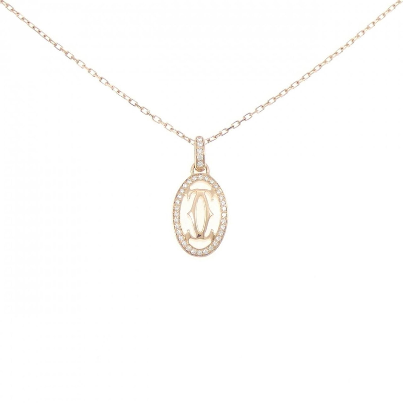 Cartier Necklace Logo: Cartier Necklace Logo Pink Gold Cartier Necklace Logo Pendant. This 18K pink gold necklace features a diamond pendant with a distinctive Cartier logo, set in a unique design. Measuring 39-41 cm in