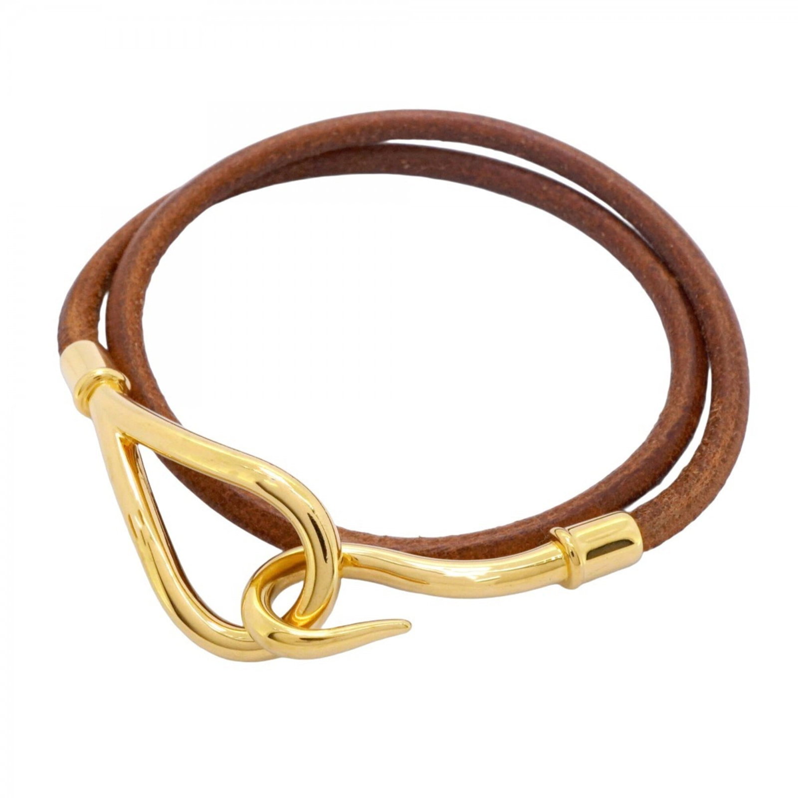 Hermes Charm Bracelet Gold Plating Leather: Hermes Charm Bracelet Gold Plating Leather Gold plated leather charm bracelet from Hermes, featuring brown and gold tones. The 17cm long chain has traces of usage with minor scratches and dirt, but re
