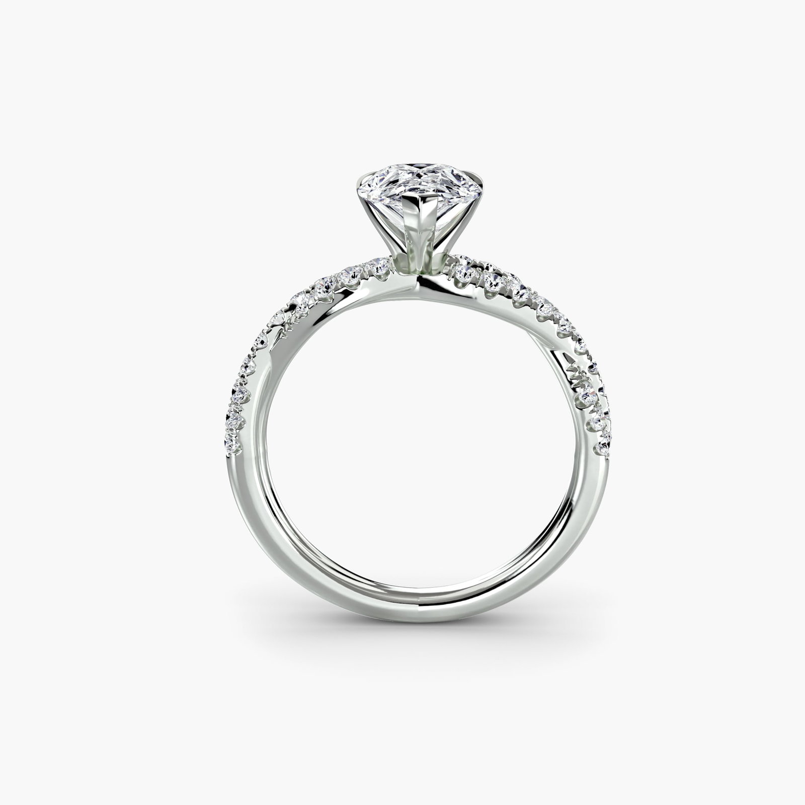Pave Pear 950 Platinum Ring Setting: Pave Pear 950 Platinum Ring Setting Pave Pear 950 Platinum Ring Setting features a unique design with 34 side stones totaling 0.381 carats, creating a stunning visual effect. The setting is made from