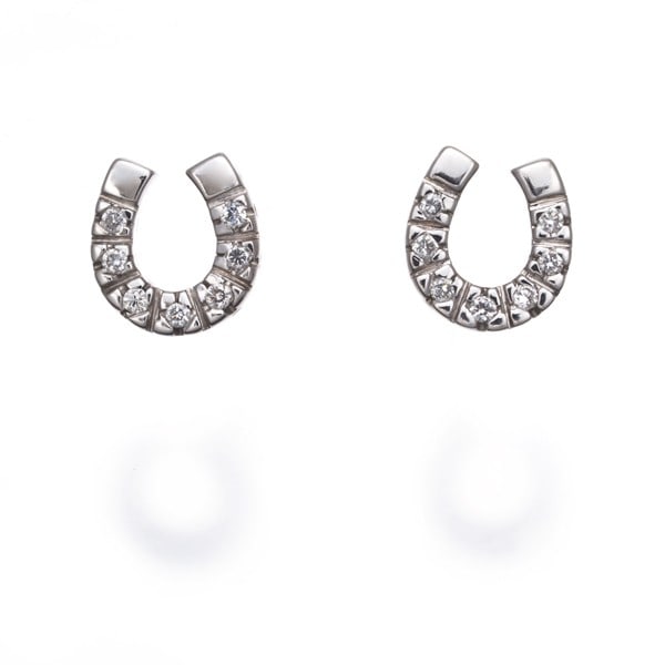 Star Jewelry Earrings Diamond Horseshoe 18K 750 White Gold: Star Jewelry Earrings Diamond Horseshoe 18K 750 White Gold 18k white gold horseshoe earrings feature a natural diamond stud, showcasing the unique shape of this stylish design. The 750 purity metal
