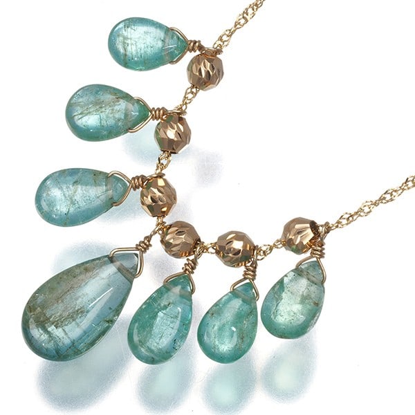 Emerald Station Cut Ball Bead Necklace 18K 750 Yellow Gold (1 of 6)