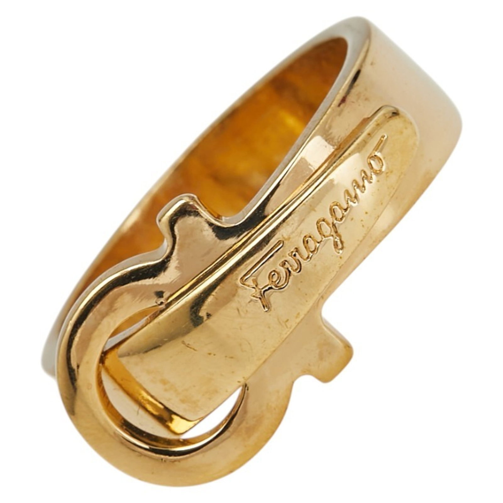 Gold Plated Women's Gancini Scarf Salvatore Ferragamo Ring: Gold Plated Women's Gancini Scarf Salvatore Ferragamo Ring Gold Plated Women's Gancini Scarf Salvatore Ferragamo Ring - A stylish and elegant accessory, this gold plated ring features a black gancini 