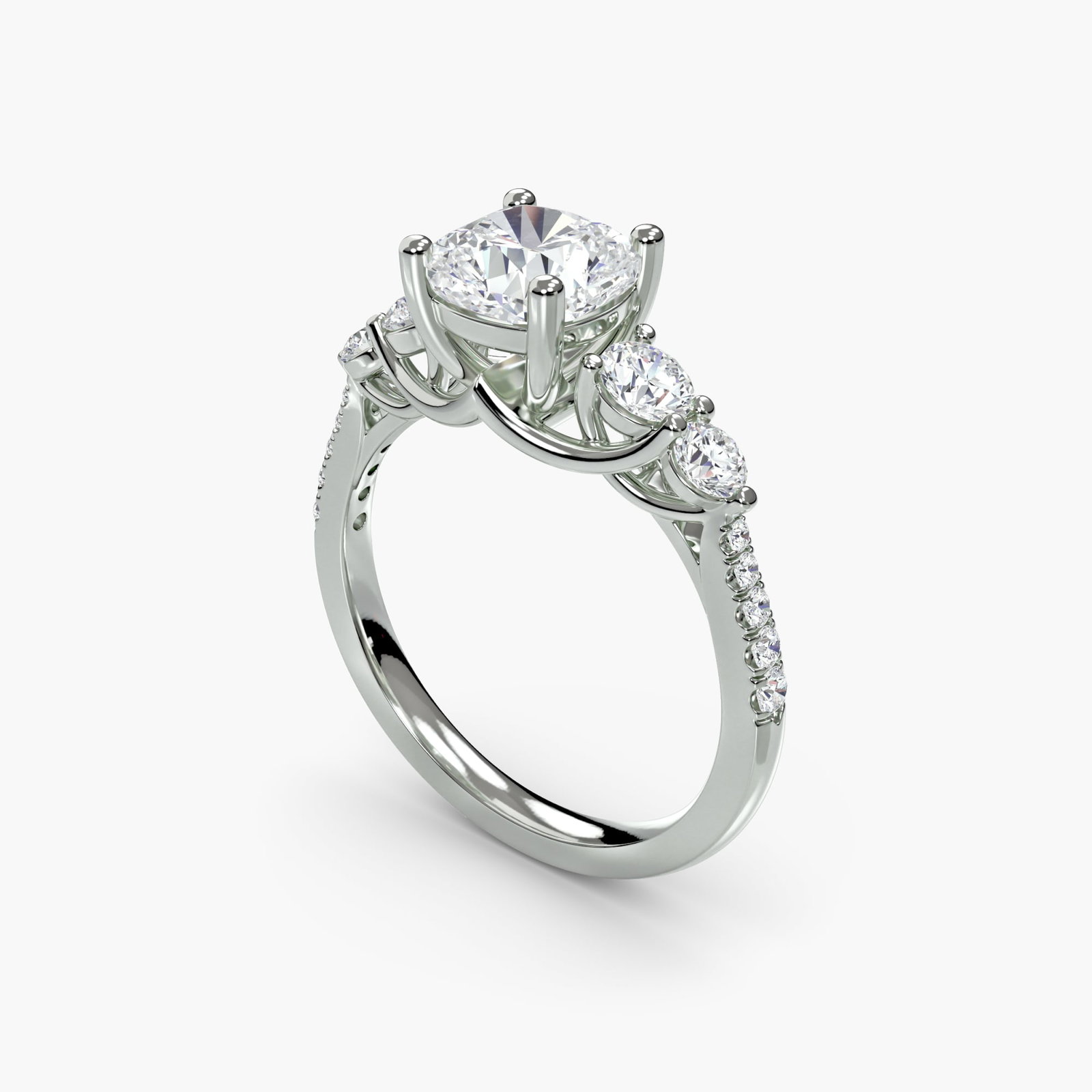 Pave Cushion 18Kt White Gold Ring Setting - 5