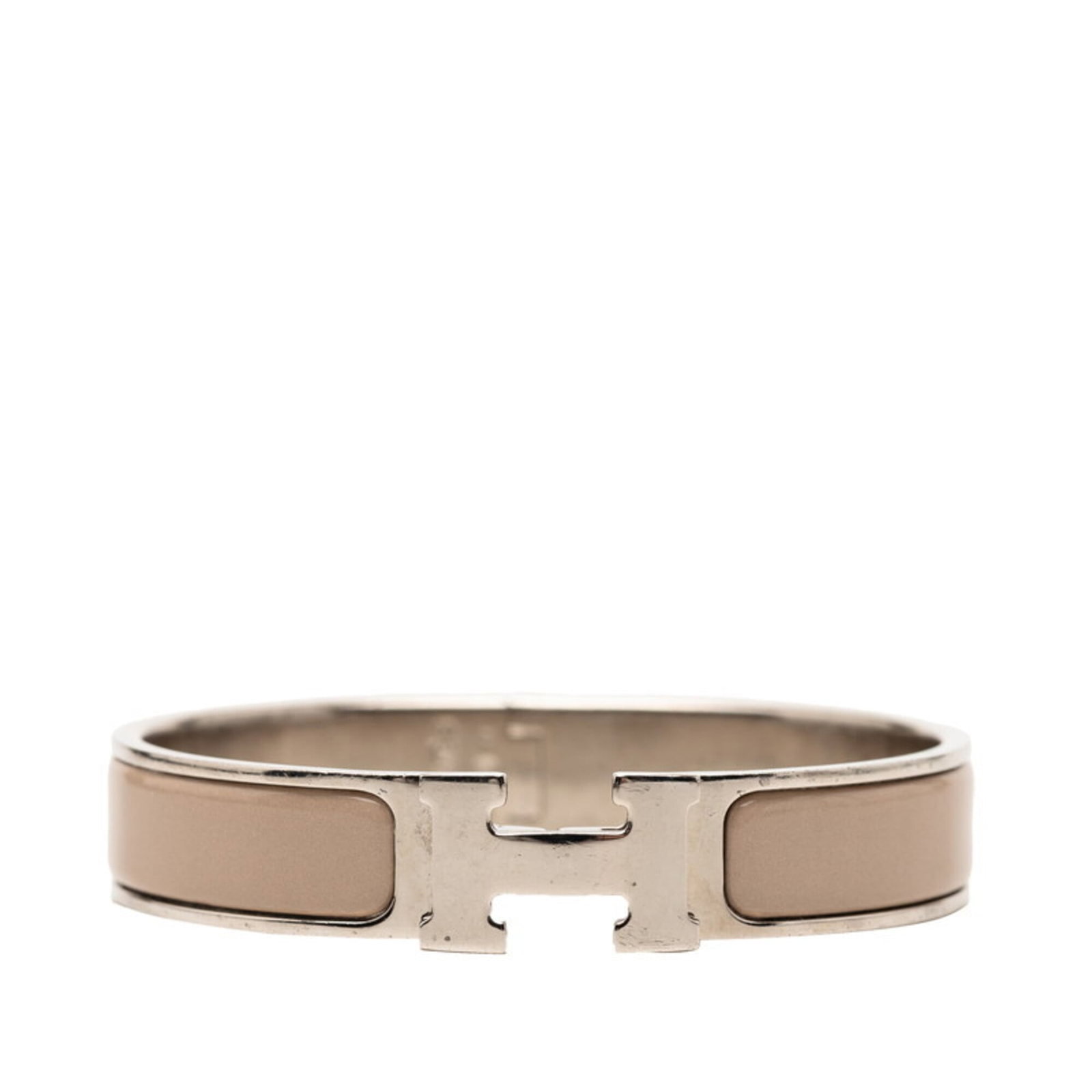 Charm Bracelet Enamel by Hermes: Charm Bracelet Enamel by Hermes Silver Gray Enamel Charm Bracelet by Hermes. This used charm bracelet features enamel work in silver gray, with traces of usage and minor scratches visible. Measuring