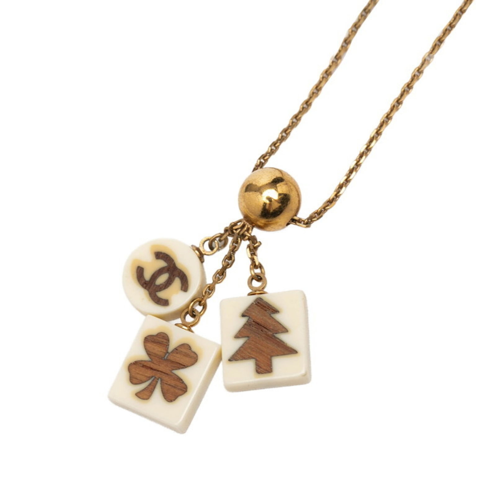 Chanel Coco Mark Tree Clover Necklace Gold Ivory Plated Women'S.: Chanel Coco Mark Tree Clover Necklace Gold Ivory Plated Women'S. The Chanel Coco Mark Tree Clover Necklace in gold and ivory plated features a unique design with the iconic Coco Mark motif. With its