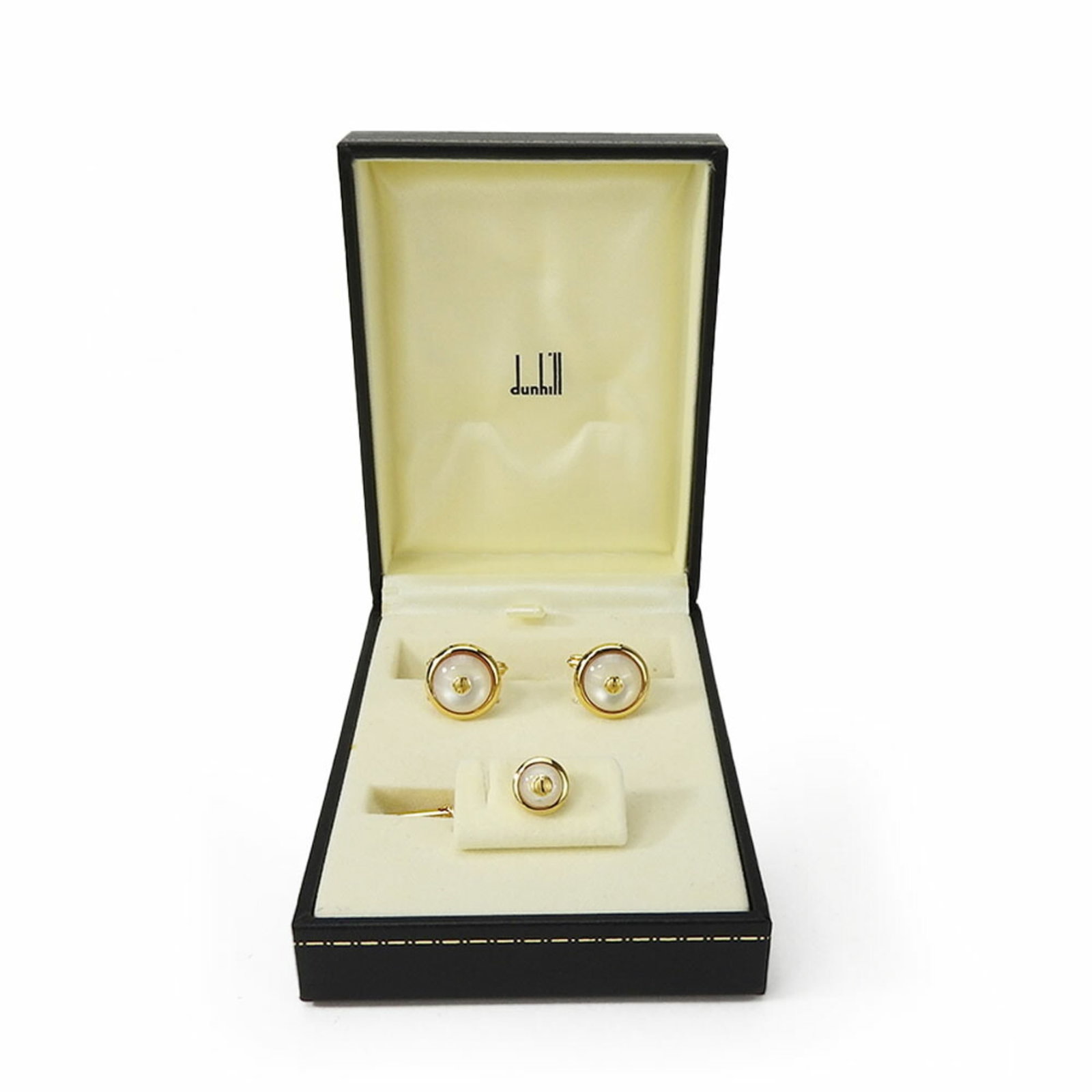 Dunhill Cufflinks Metal Plastic: Dunhill Cufflinks Metal Plastic Dunhill Cufflinks Metal Plastic - A stylish accessory for the discerning gentleman. Made from metal and plastic, these gold and white cufflinks measure 15.70mm x 15.70m