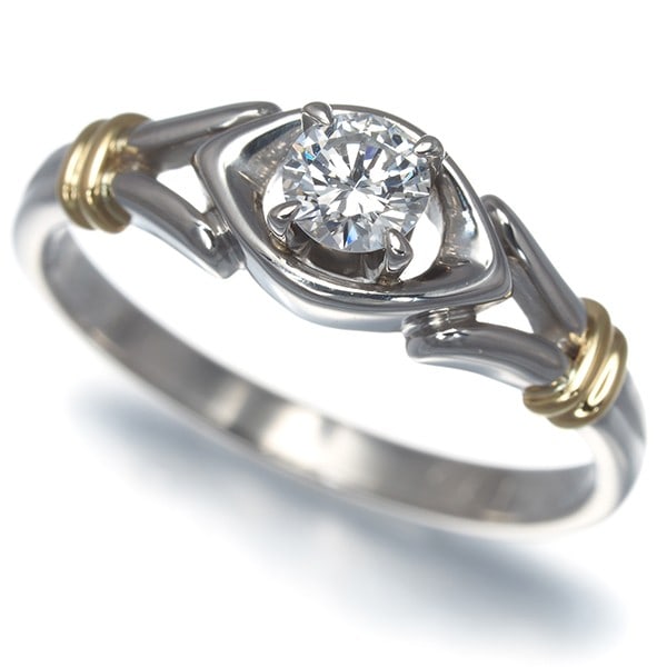 Christian Dior Ring Diamond 0.2Ct Solitaire Bicolor Pt 900/ 18K Yg (1 of 5)