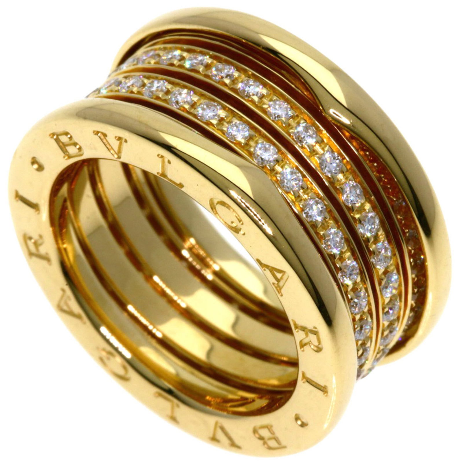 Bvlgari Band Ring Yellow Gold (18K): Bvlgari Band Ring Yellow Gold (18K) Yellow gold (18K) Bvlgari band ring features a diamond stone, crafted from high-quality yellow gold. The ring has undergone some wear and tear, with minor scratches