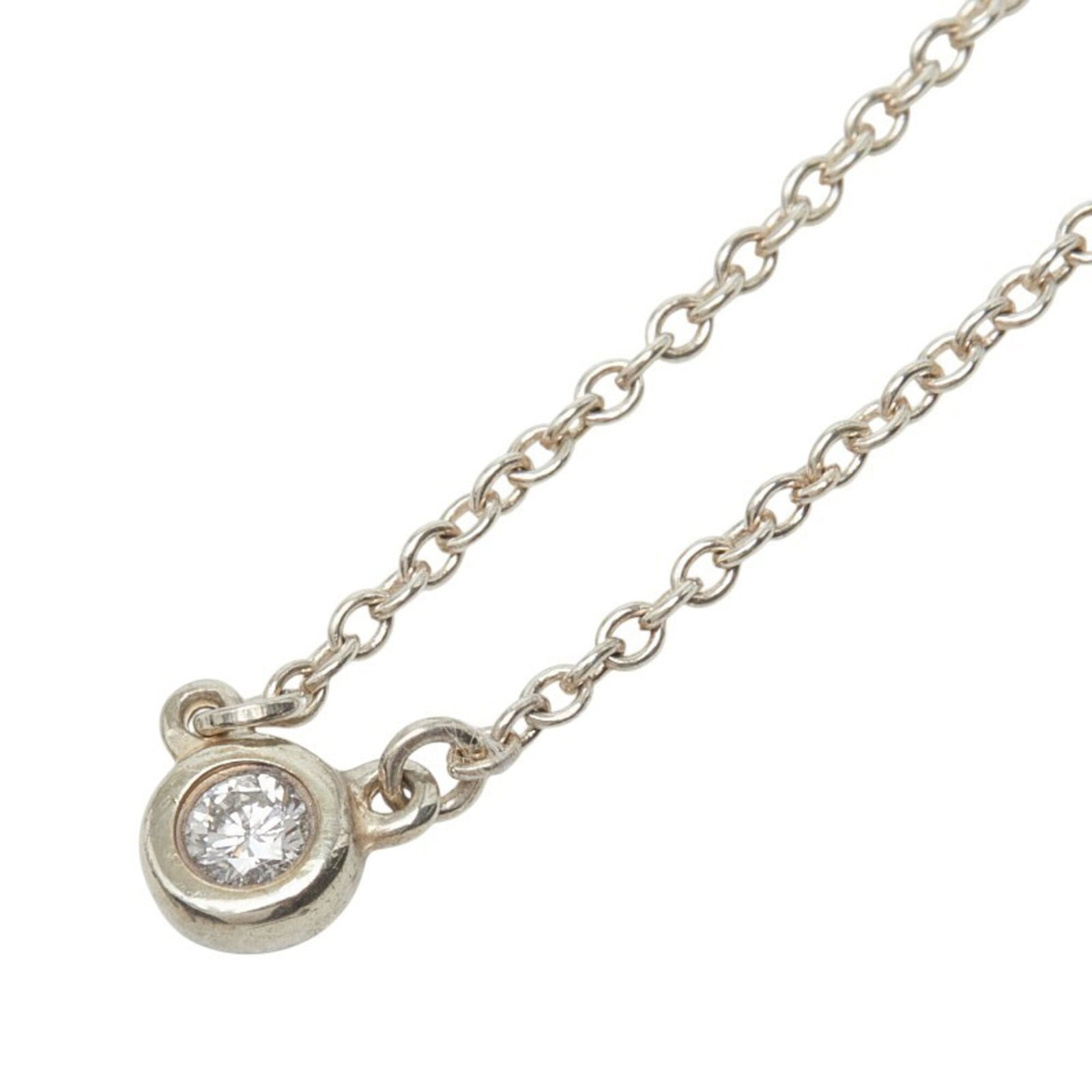 Tiffany & Co. By The Yard 1P Diamond Necklace Sv925 Silver Women'S.: Tiffany & Co. By The Yard 1P Diamond Necklace Sv925 Silver Women'S. Tiffany & Co. By The Yard 1P Diamond Necklace in sterling silver (925) features a 3.9mm x 3.9mm diamond pendant suspended from a cha