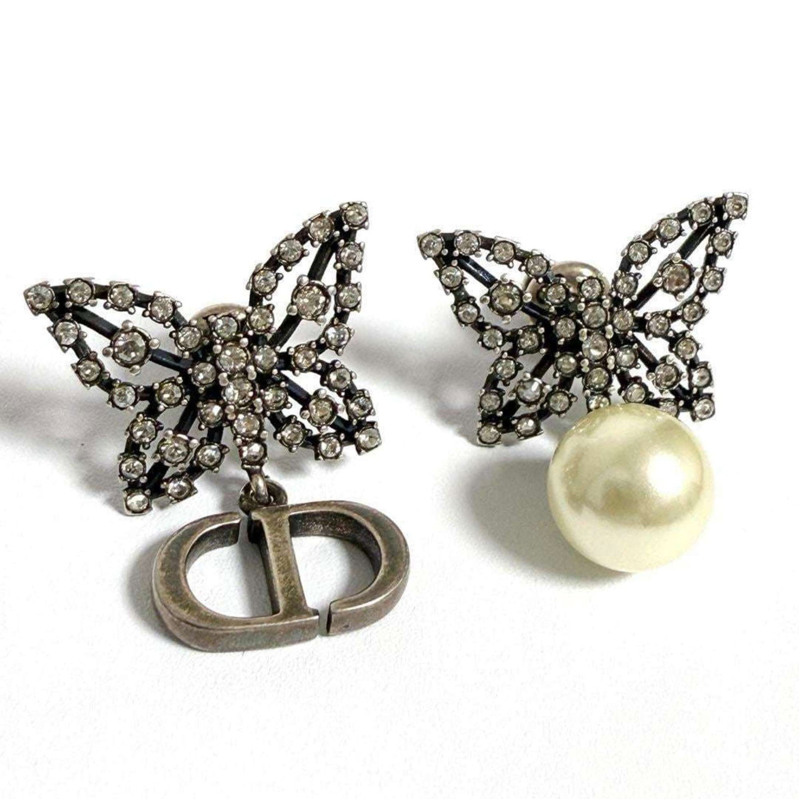 Metal artificial pearl rhinestone stud earrings by Christian Dior: Metal artificial pearl rhinestone stud earrings by Christian Dior Metal artificial pearl rhinestone stud earrings by Christian Dior, featuring high-quality artificial pearls and rhinestones in a