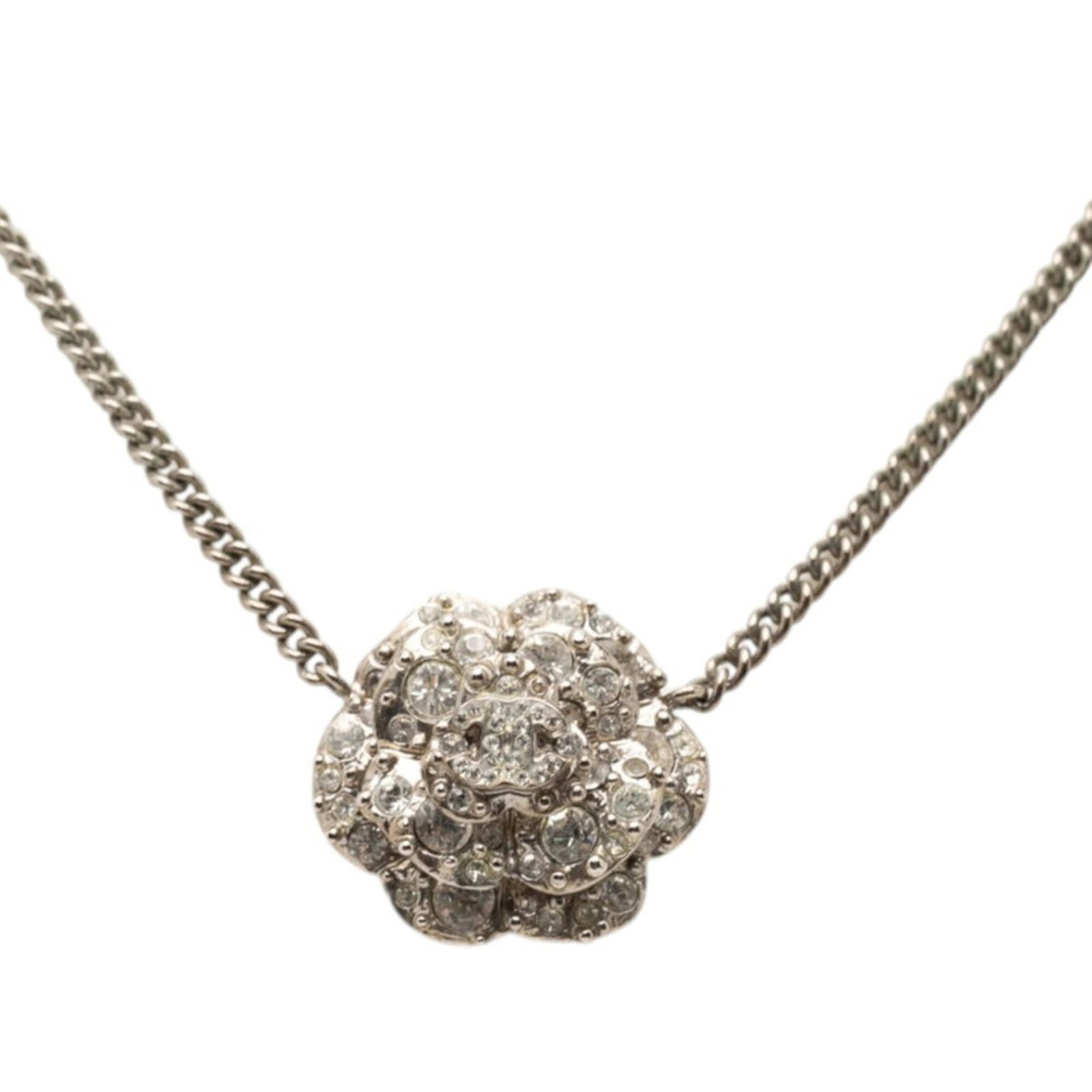 Women's Rhinestone Coco Chanel Necklace Silver Metal: Women's Rhinestone Coco Chanel Necklace Silver Metal Gold Plating and Rhinestone Details Shine in This Vintage Chanel Necklace. The silver metal necklace features intricate rhinestones and a classic