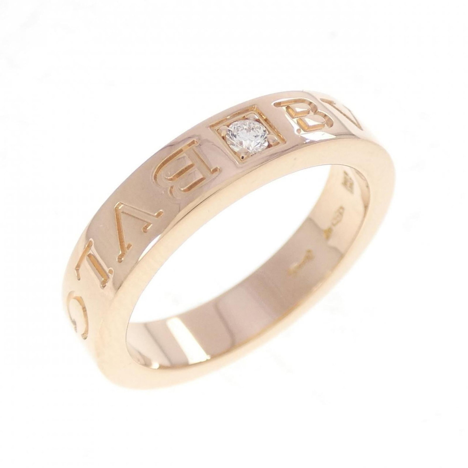 Pink Gold 18K Bvlgari Band Ring: Pink Gold 18K Bvlgari Band Ring Pink Gold 18K Bvlgari Band Ring features a beautiful diamond stone set in an elegant pink gold (18K) band, crafted with high-quality materials for a timeless design.
