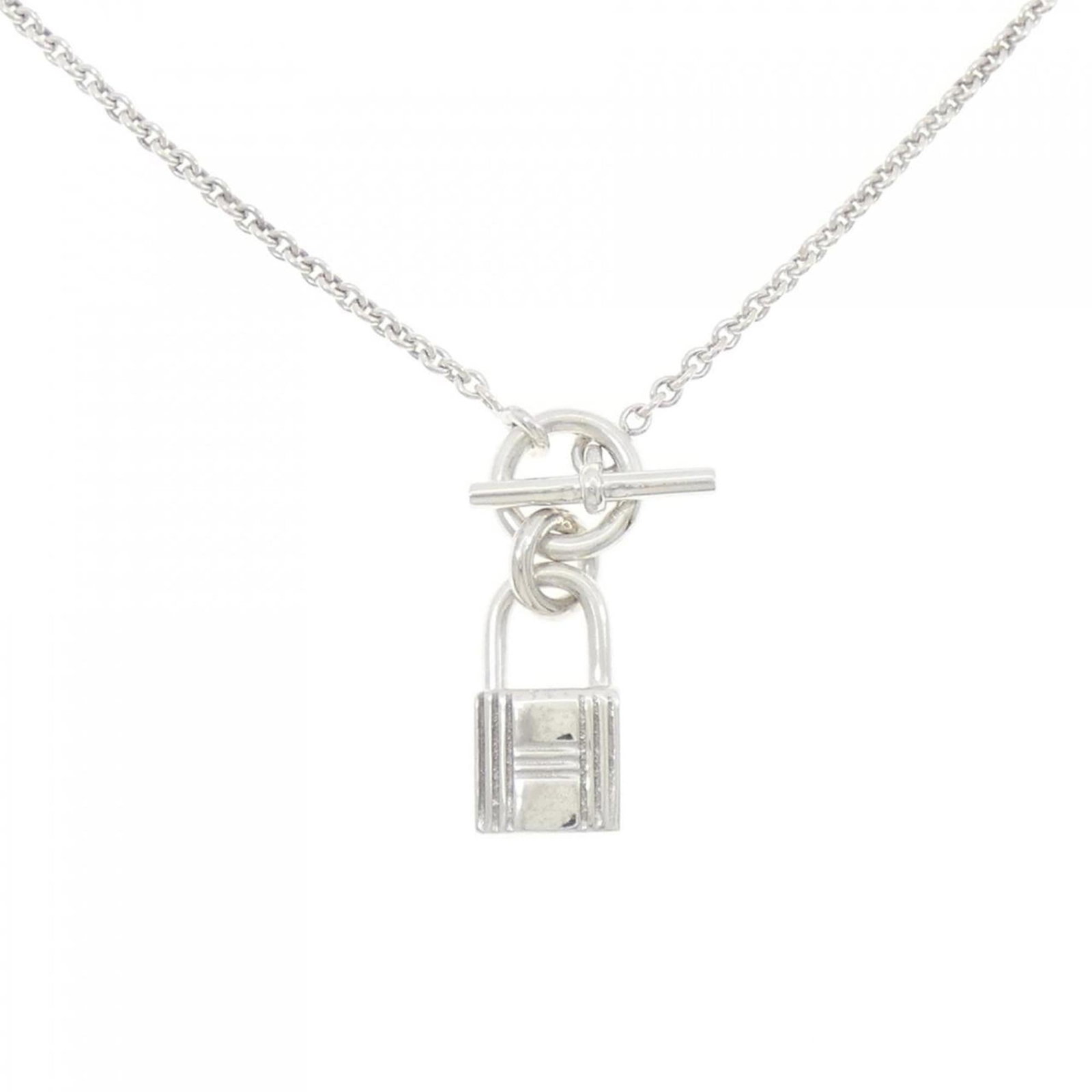 Amulet Padlock Necklace of Hermes: Amulet Padlock Necklace of Hermes Silver 925 Amulet Padlock Necklace of Hermes features an intricate design with a 30.8mm x 11.1mm pendant, set in a silver chain with a 41 cm circumference. The