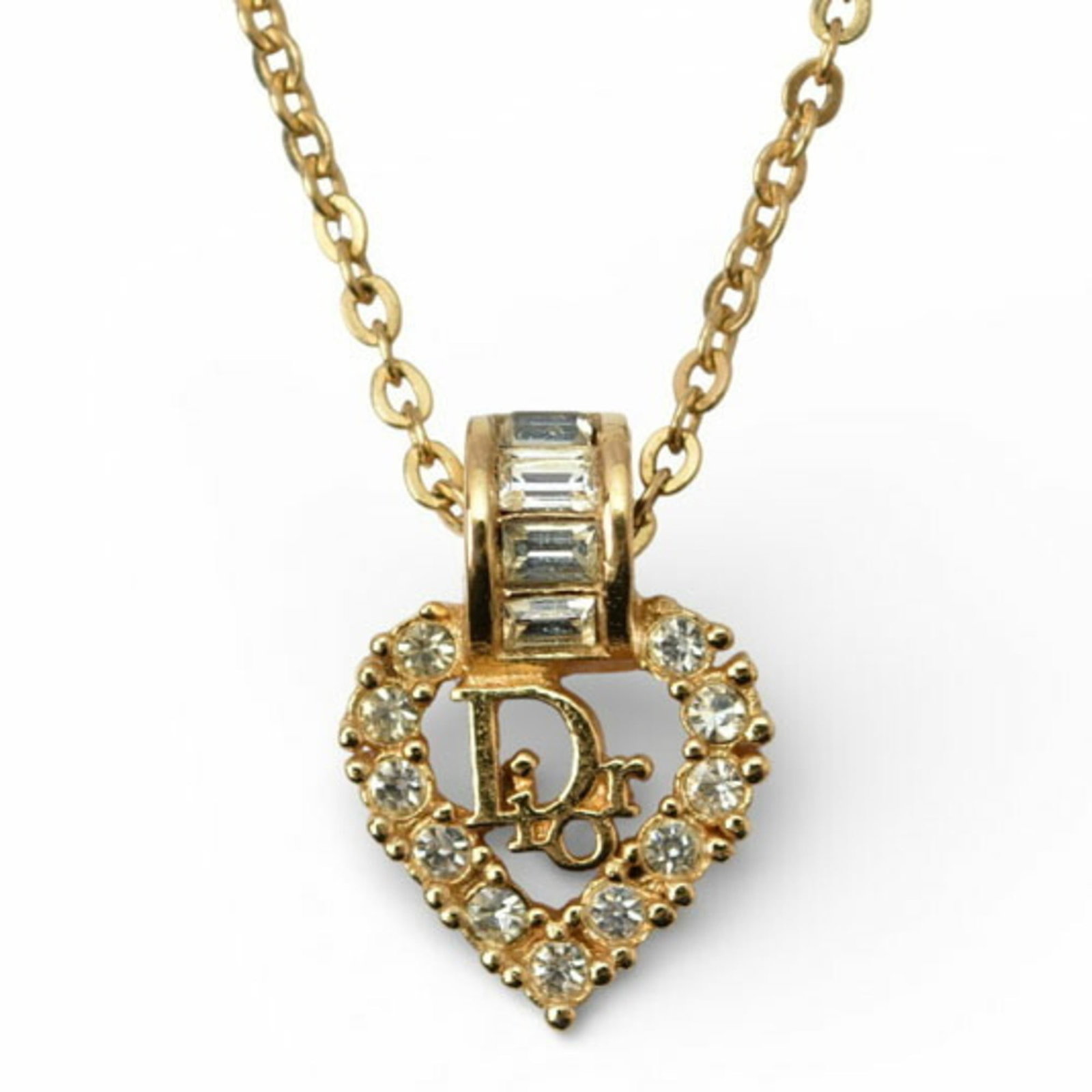 Choker Necklace Gold Rhinestones Heart Motif With Christian Dior: Choker Necklace Gold Rhinestones Heart Motif With Christian Dior Gold Rhinestones Heart Motif Choker Necklace from Christian Dior, featuring intricate gold plating and sparkling rhinestones in a