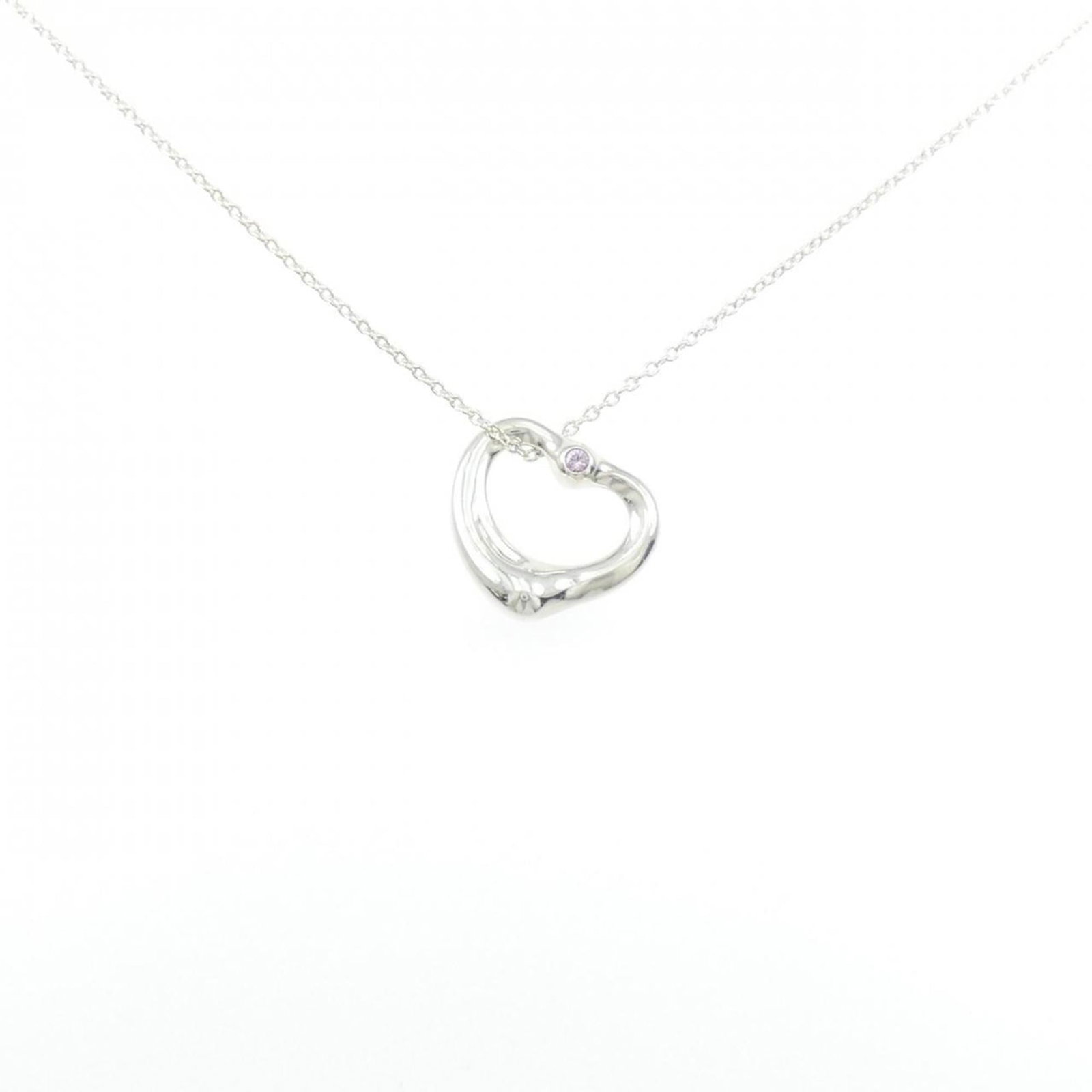 Heart Open Tiffany Necklace: Heart Open Tiffany Necklace Silver 925 Tiffany Necklace with Sapphire Pendant, featuring a 41 cm / 16.14'' adjustable neck circumference and a 15mm x 15mm pendant size, showcasing a beautiful