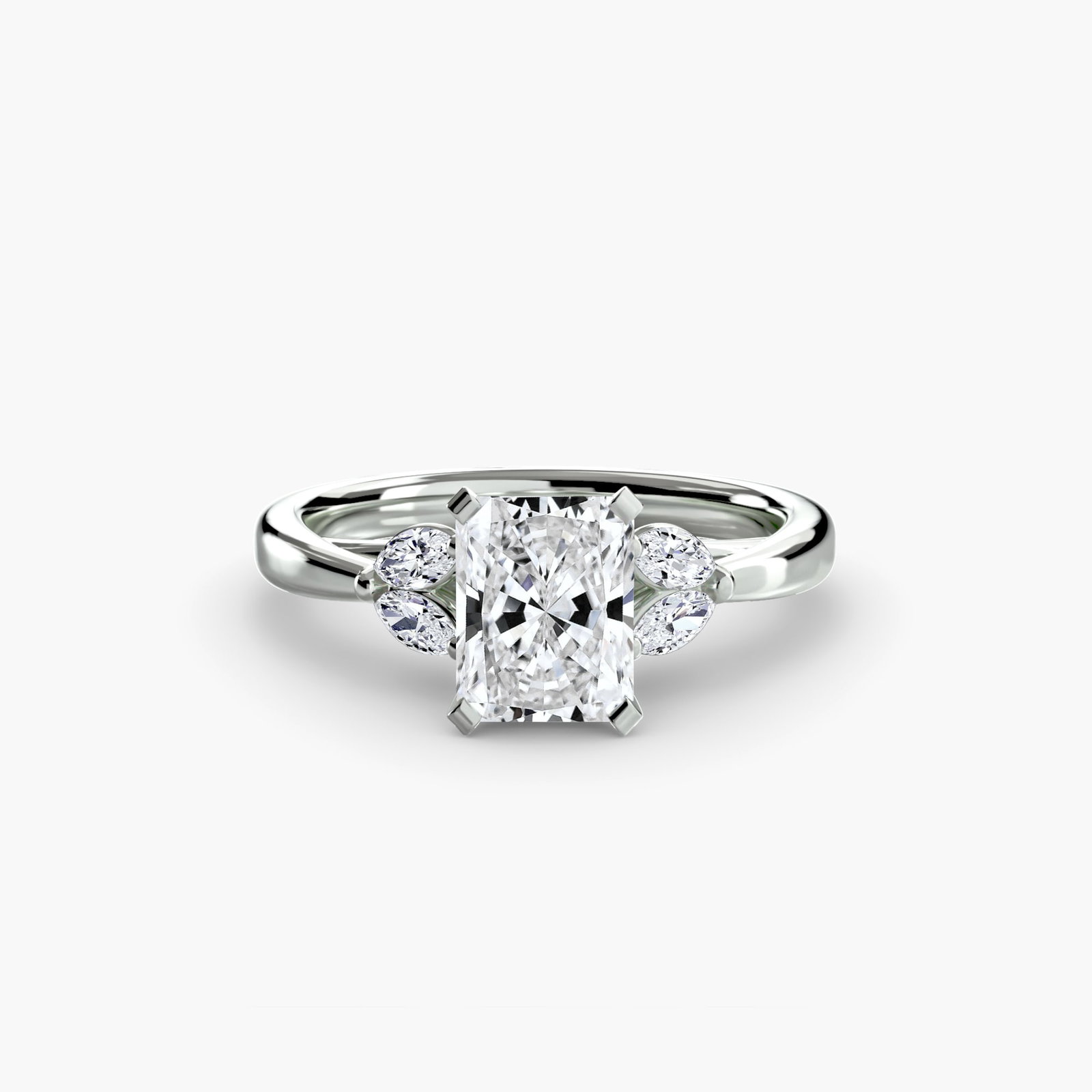 Side Stone Radiant 950 Platinum Ring Setting - 2