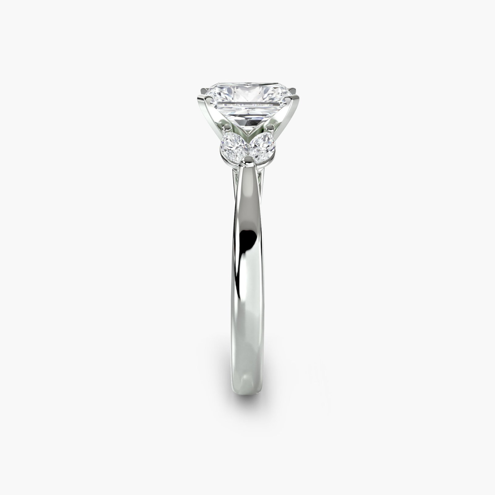 Side Stone Radiant 950 Platinum Ring Setting - 3