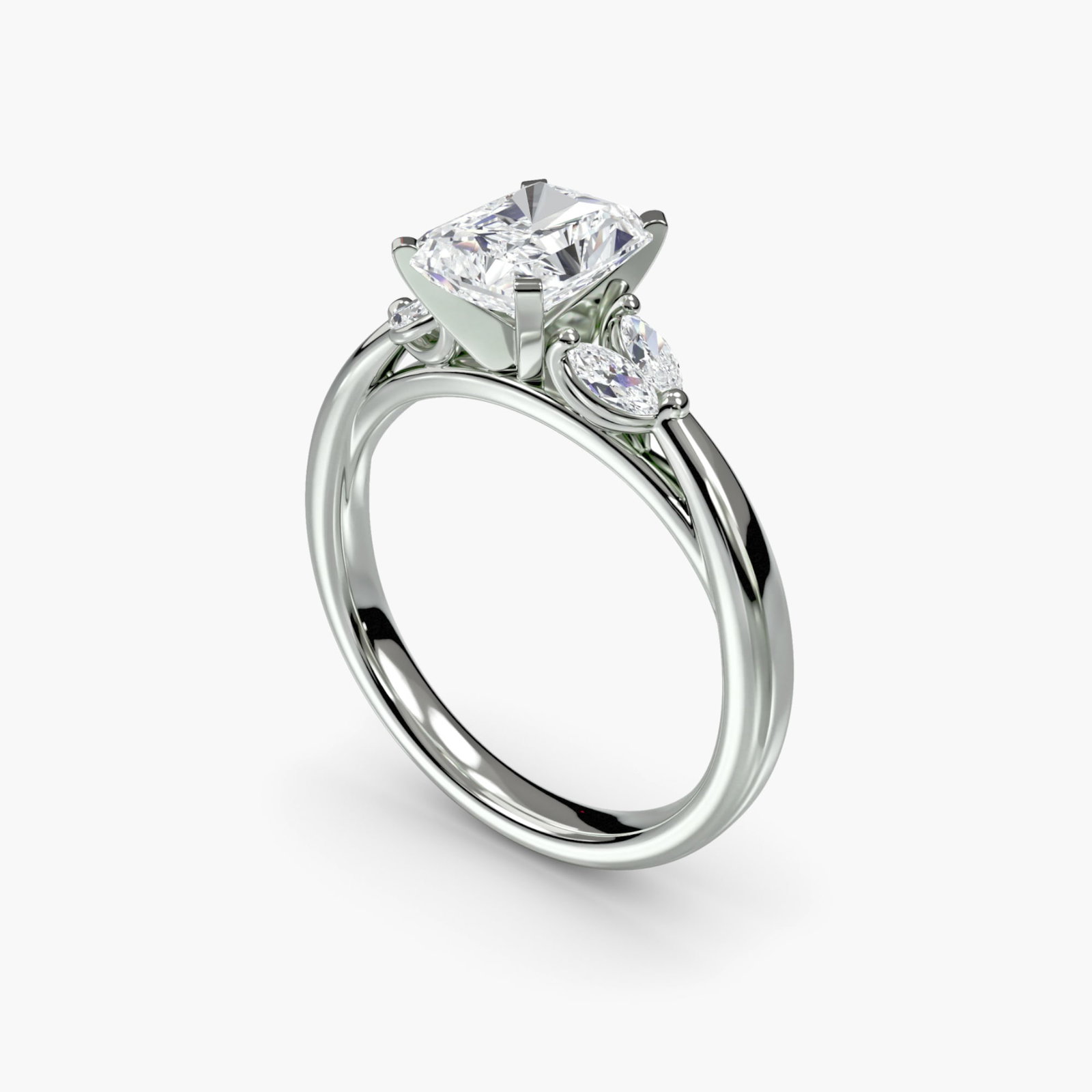 Side Stone Radiant 950 Platinum Ring Setting - 5