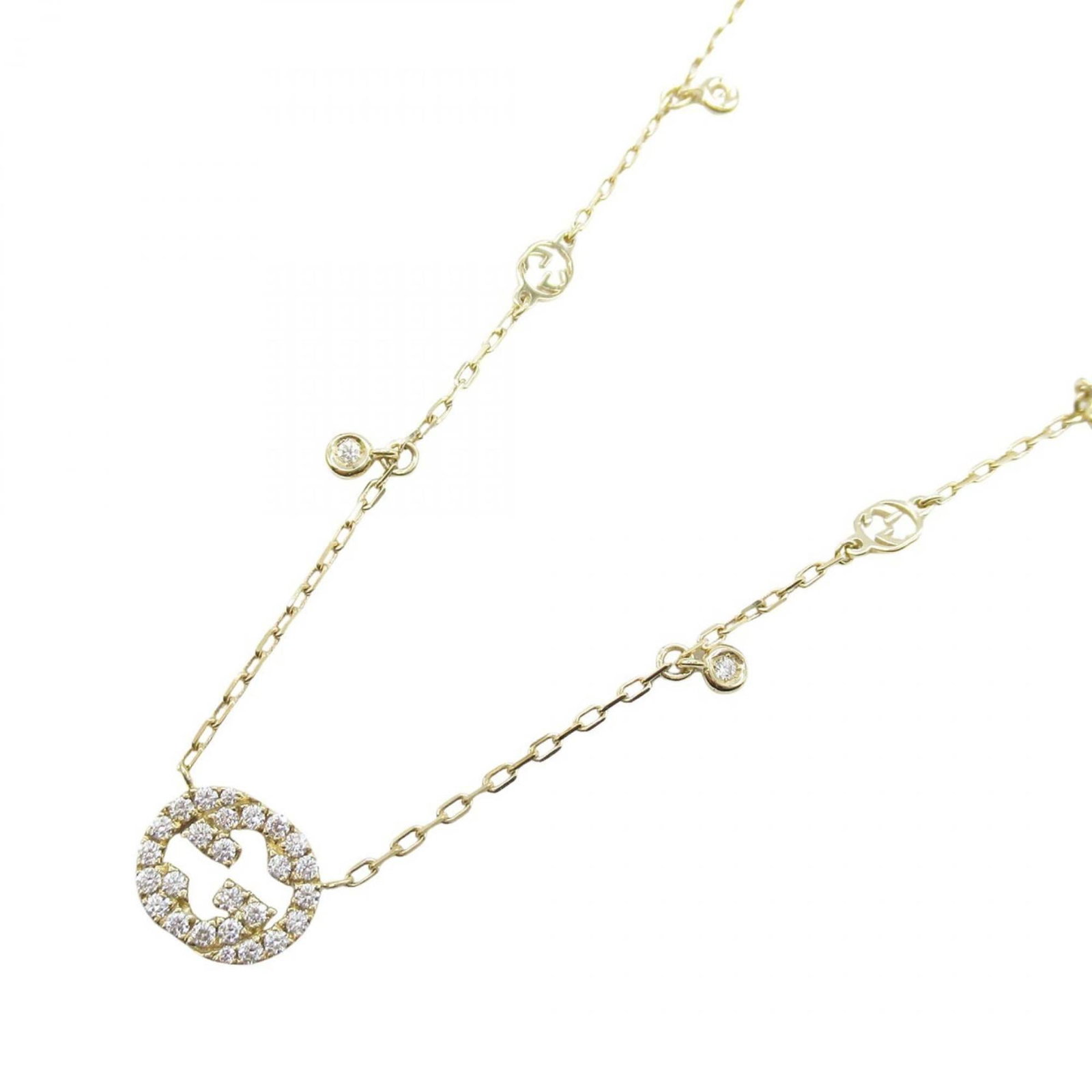 Gucci Interlocking Diamond Necklace In 18K Yellow Gold With Diamonds Women'S And Clear: Gucci Interlocking Diamond Necklace In 18K Yellow Gold With Diamonds Women'S And Clear 18K yellow gold interlocking diamond necklace featuring clear and yellow diamonds, with a pendant size of 8mm x