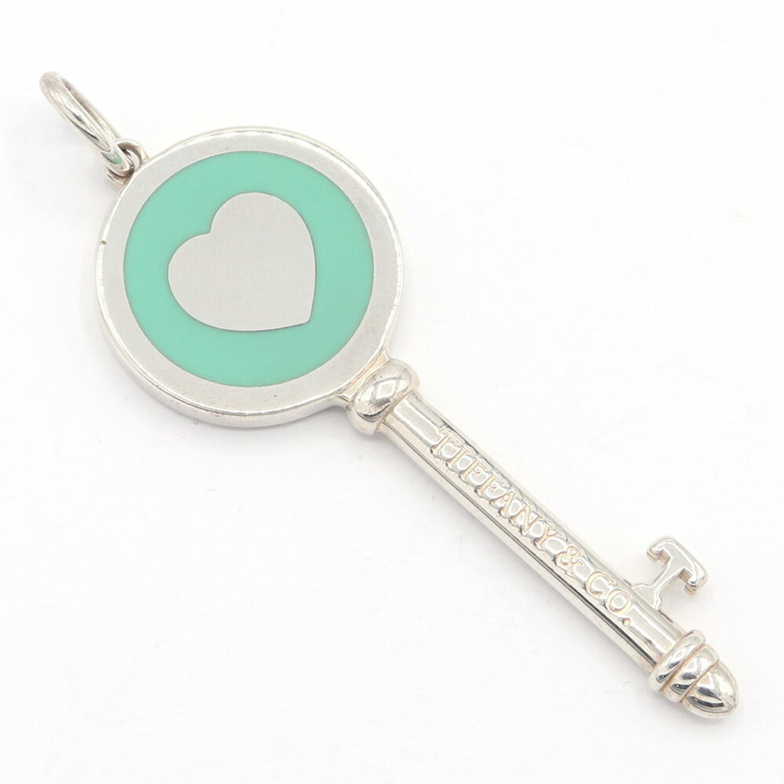 Tiffany & Co. Heart Key Pendant Top Sterling Silver 925 Enamel Silver Blue Head Necklace Charm (1 of 5)