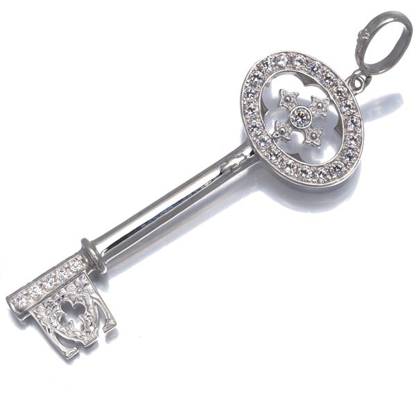 Cubic Zirconia Key 925 Sterling Silver Rodkin Pendant Loree: Cubic Zirconia Key 925 Sterling Silver Rodkin Pendant Loree Sterling silver rodkin pendant with cubic zirconia key design, showcasing a unique and stylish key shape. The 925 metal purity ensures durab