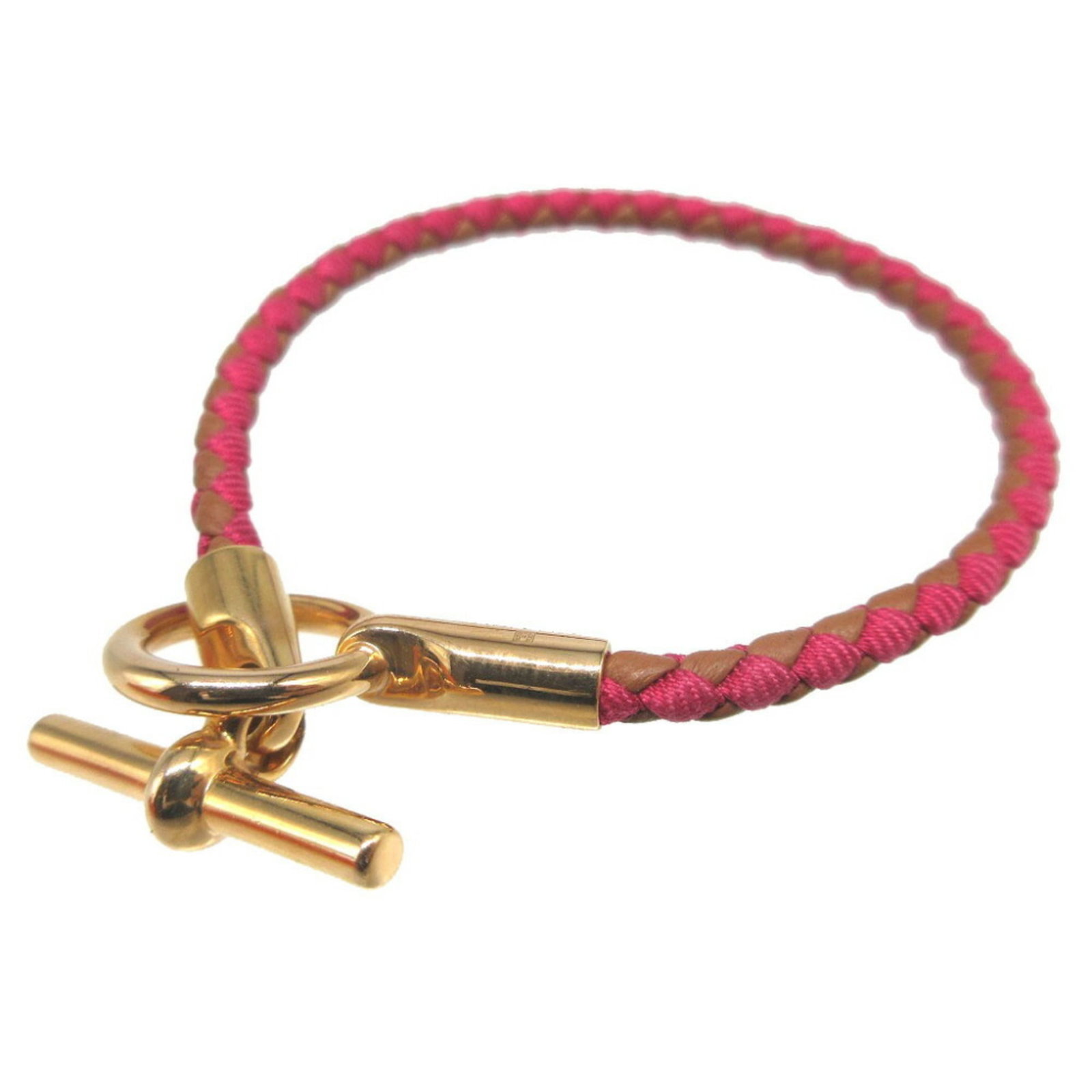 Hermes Charm Bracelet Canvas Leather: Hermes Charm Bracelet Canvas Leather Canvas and leather come together in this understated charm bracelet from Hermes, featuring a soft brown and pink color combination. The 18.5cm length provides a