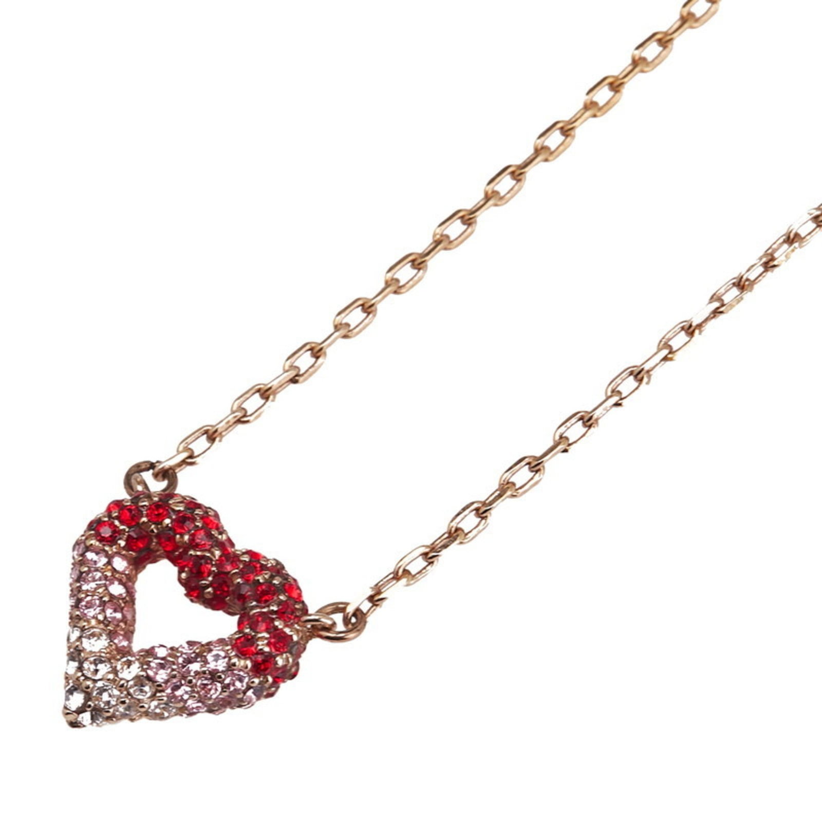 Louis Vuitton Women Plated Rhinestones Red And Gold With Pink Heart Strass Necklace M68159: Louis Vuitton Women Plated Rhinestones Red And Gold With Pink Heart Strass Necklace M68159 Gold, pink, and red rhinestones adorn a delicate necklace with a 14mm x 15.2mm pendant featuring a striking