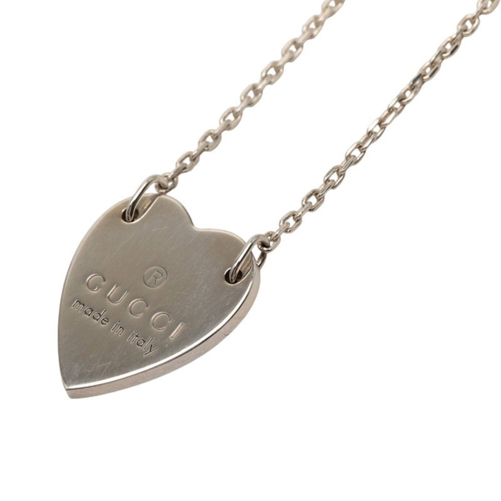 Gucci Trademark Heart Pendant Necklace In Sv925 Silver For Women: Gucci Trademark Heart Pendant Necklace In Sv925 Silver For Women Silver 925 Gucci Trademark Heart Pendant Necklace for Women. This elegant necklace features a sterling silver pendant with the iconic G