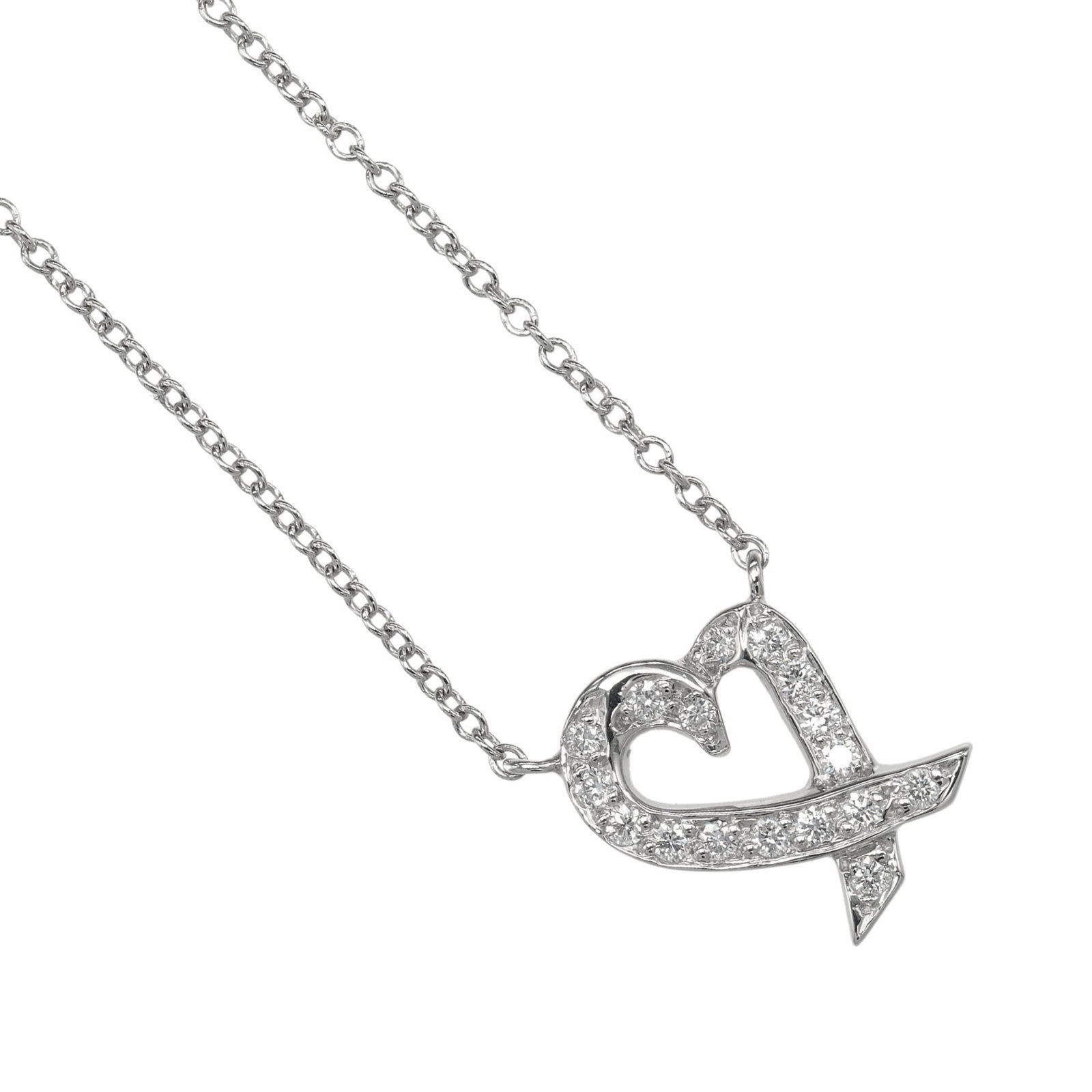 Tiffany & Co. Loving Heart Necklace Pt950 Platinum With Diamonds Approx. 3.3G: Tiffany & Co. Loving Heart Necklace Pt950 Platinum With Diamonds Approx. 3.3G Tiffany & Co. Loving Heart Necklace in platinum with diamonds, featuring an impressive 3.3g of precious stones. This