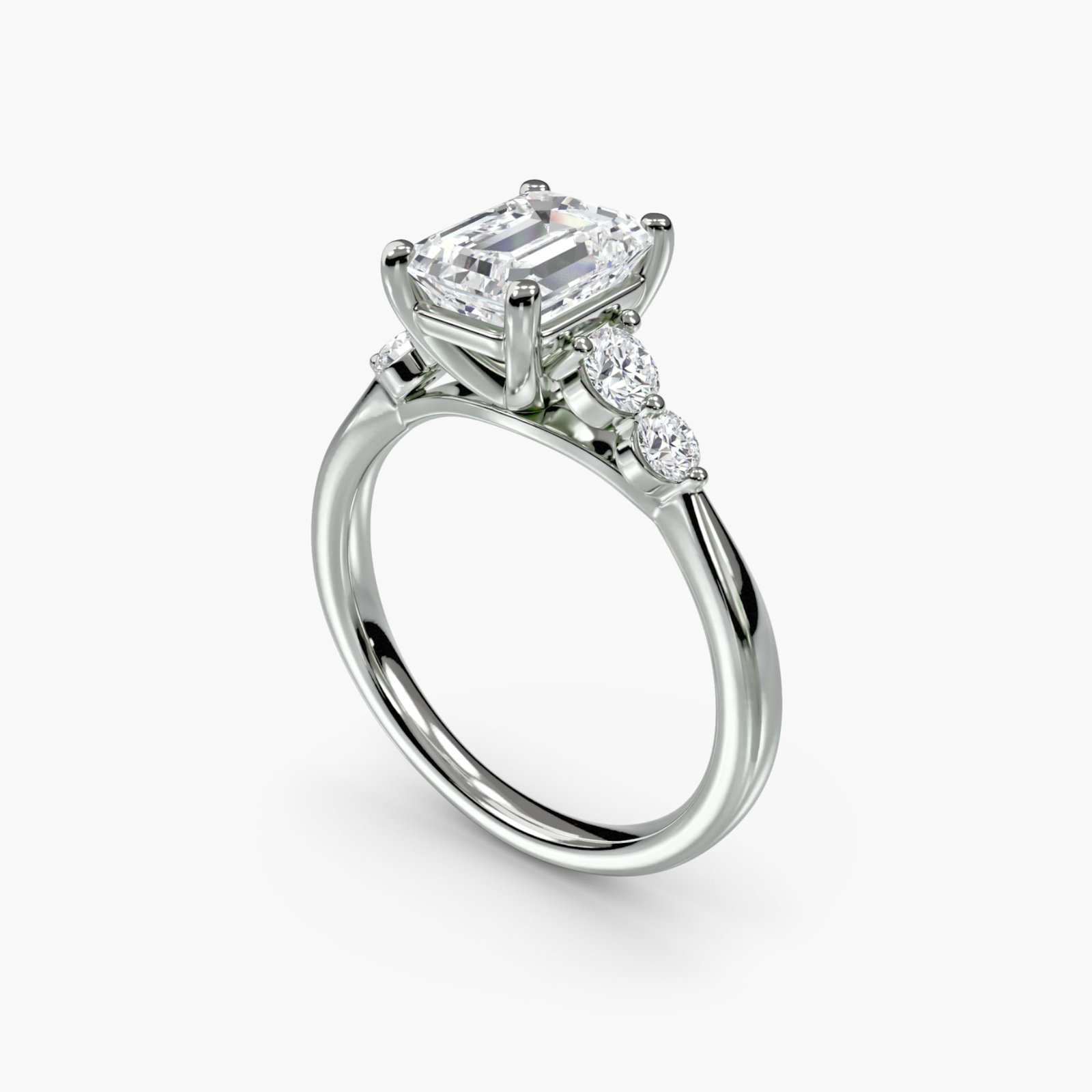 Solitaire Emerald 14Kt White Gold Ring Setting - 5