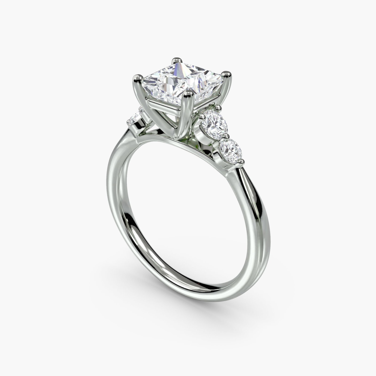 Solitaire Princess 18Kt White Gold Ring Setting - 5