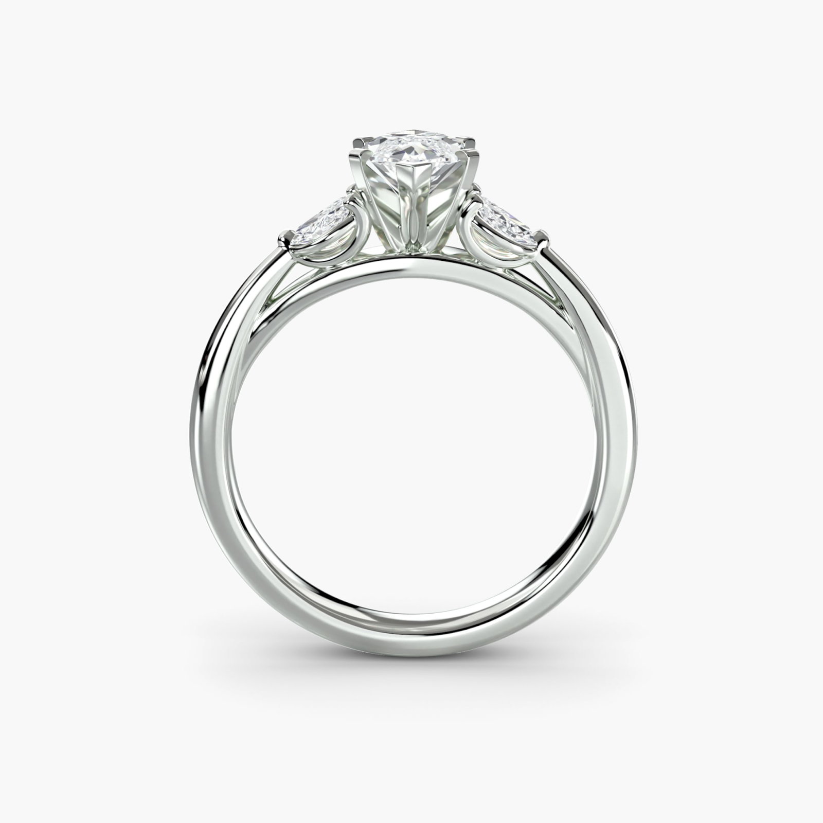 Side Stone Marquise 14Kt White Gold Ring Setting: Side Stone Marquise 14Kt White Gold Ring Setting Side stone marquise ring setting in 14Kt white gold, featuring four lab-grown side stones totaling 0.43 carats and a sleek band width of 2.3mm. The