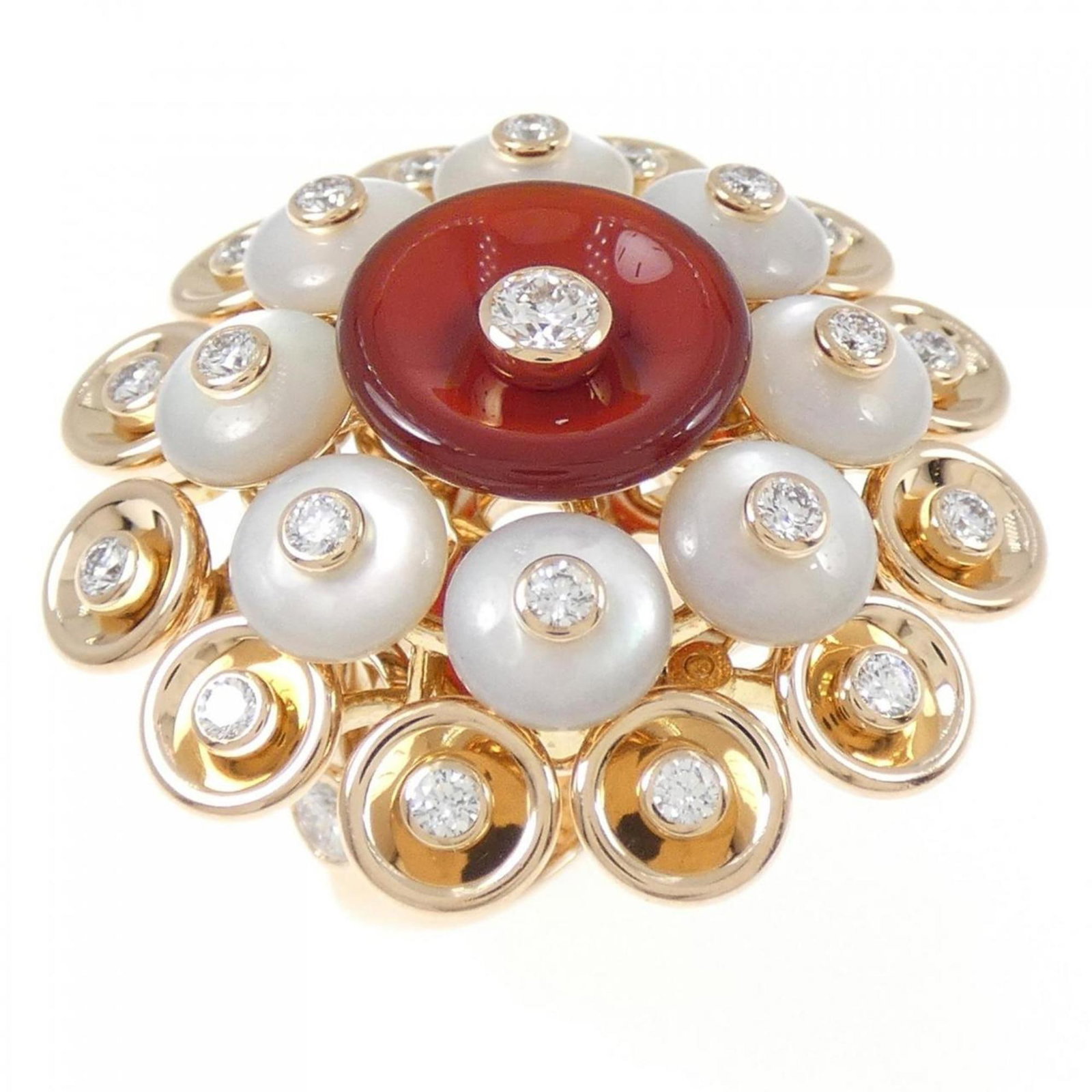 Anniversary Ring Pink Gold Van Cleef & Arpels: Anniversary Ring Pink Gold Van Cleef & Arpels Pink Gold Van Cleef & Arpels Anniversary Ring features a striking combination of carnelian and diamond stones set in 18k pink gold. This elegant ring