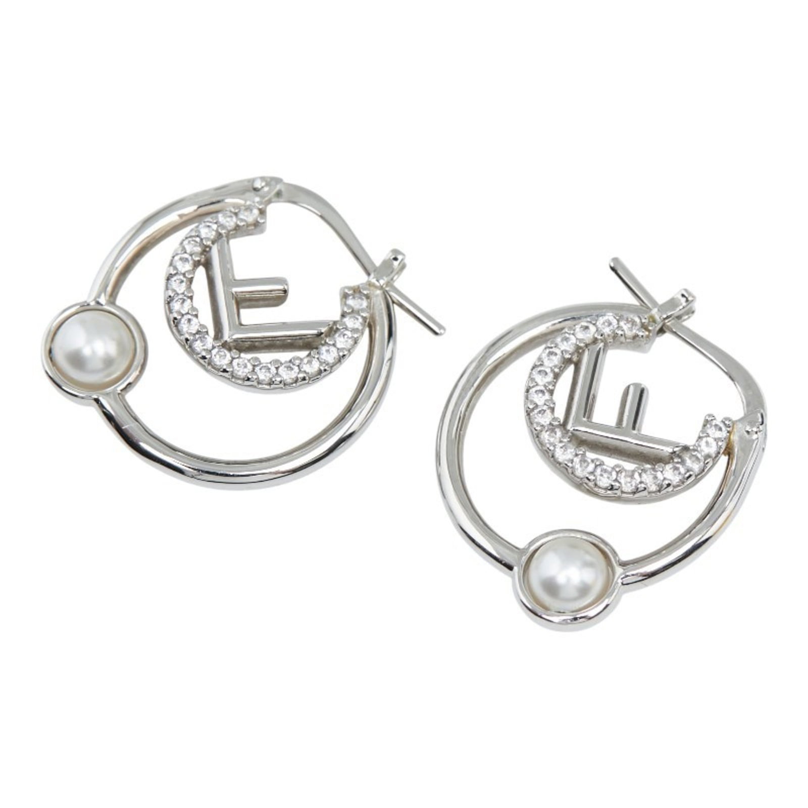 Hoop Earrings Brass Fendi: Hoop Earrings Brass Fendi Brass Fendi hoop earrings feature a pearl and zircon stone, showcasing elegant simplicity. Made from brass, these earrings have a classic design with a subtle weight to them.
