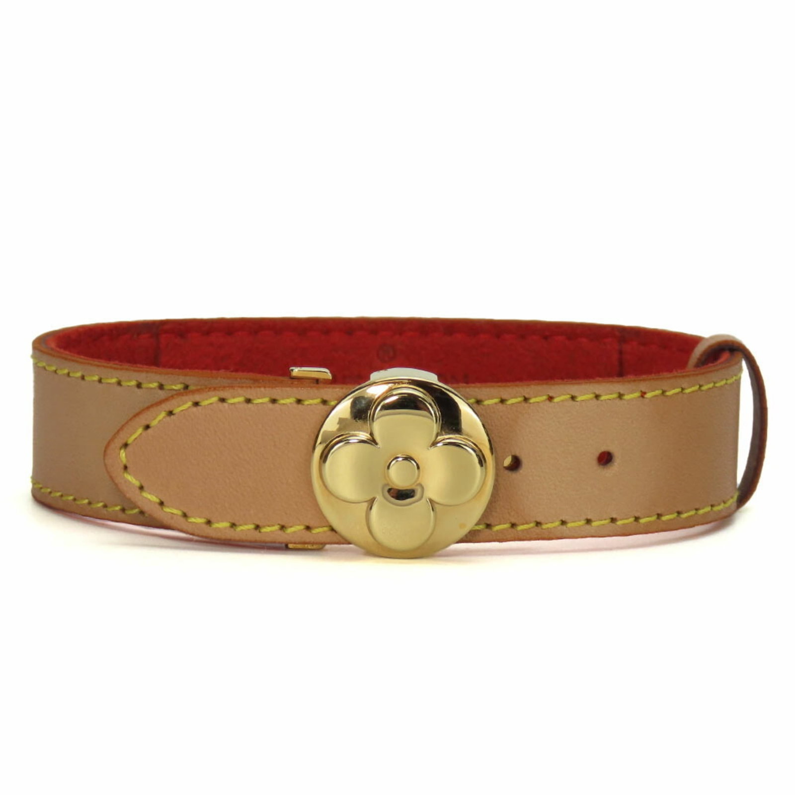 Metal Leather Charm Bracelet By Louis Vuitton: Metal Leather Charm Bracelet By Louis Vuitton Used Louis Vuitton Metal Leather Charm Bracelet in beige, featuring a mix of leather and metal construction. The bracelet measures 15cm-17cm in length